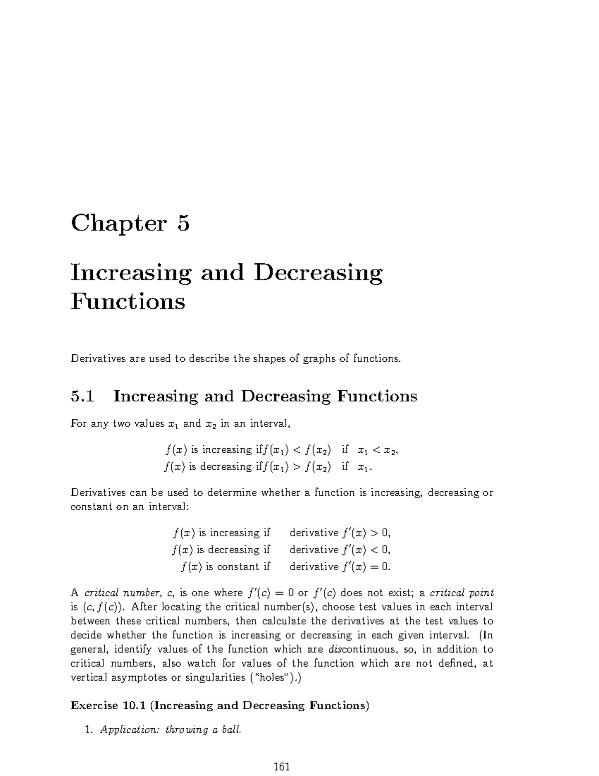 increasing and decreasing function - Chapter 5 Increasing and ...