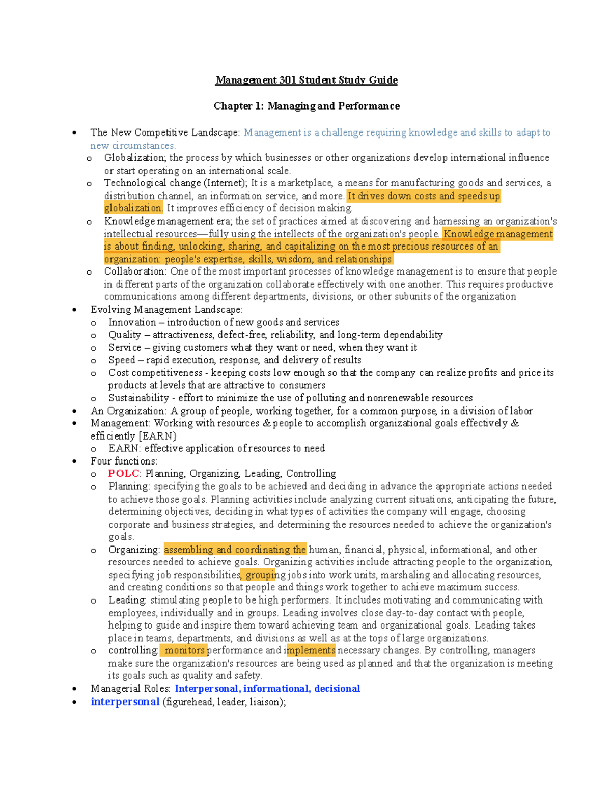 MGT 301 Exam 1 Study Guide F2020 - Management 301 Student Study Guide ...