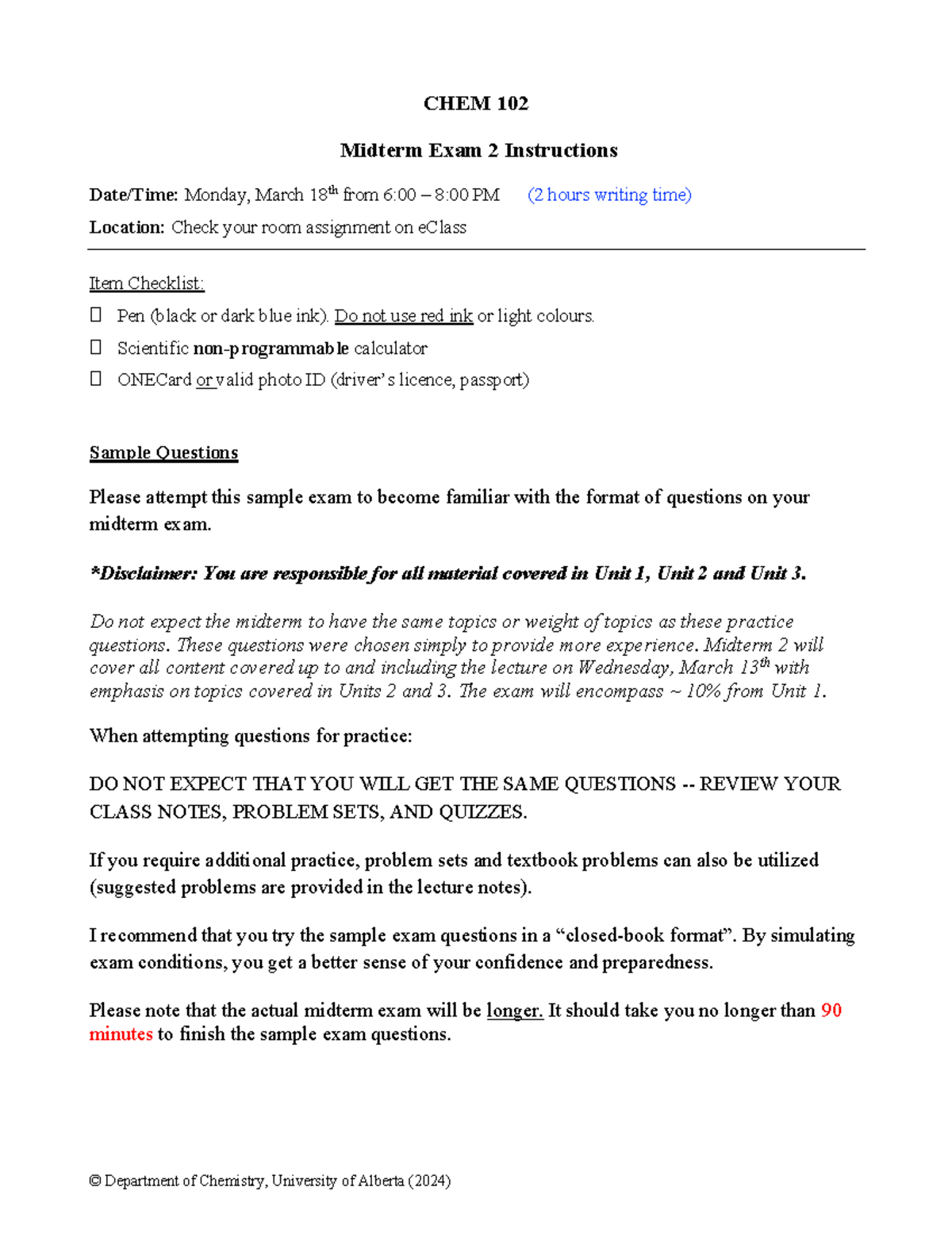 01 CHEM 102 Sample Midterm 2 Questions - CHEM 102 Midterm Exam 2 ...