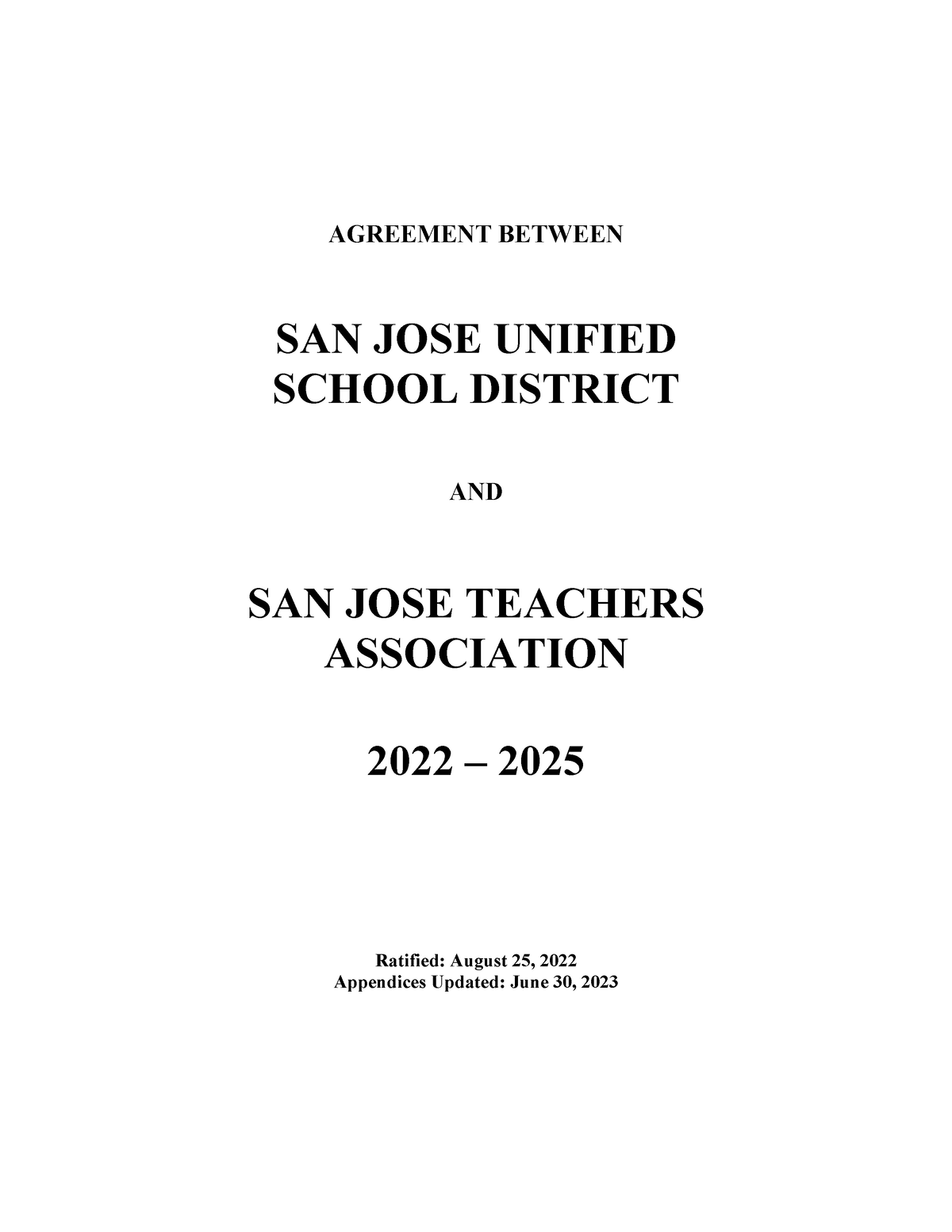 20222025 SJTA CBA v2306 AGREEMENT BETWEEN SAN JOSE UNIFIED SCHOOL