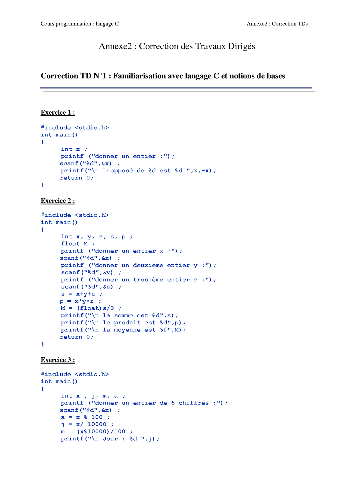 Annexe 2 Correction Des Travaux Diriges - Annexe2 : Correction Des ...