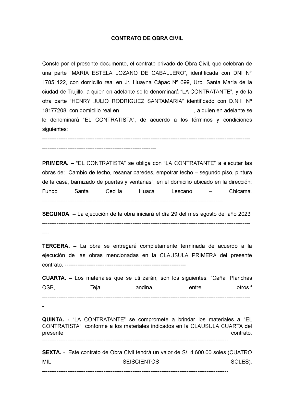 Contrato De Obra Civil - Maria Estela - CONTRATO DE OBRA CIVIL Conste ...