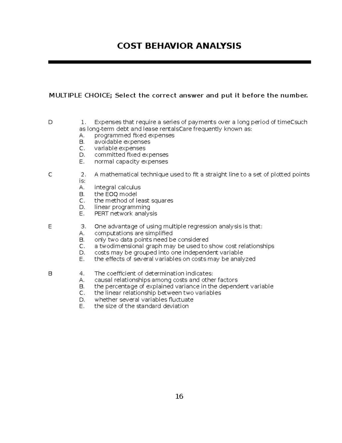 02 Strategic Cost Management - Cost Behavior - COST BEHAVIOR ANALYSIS