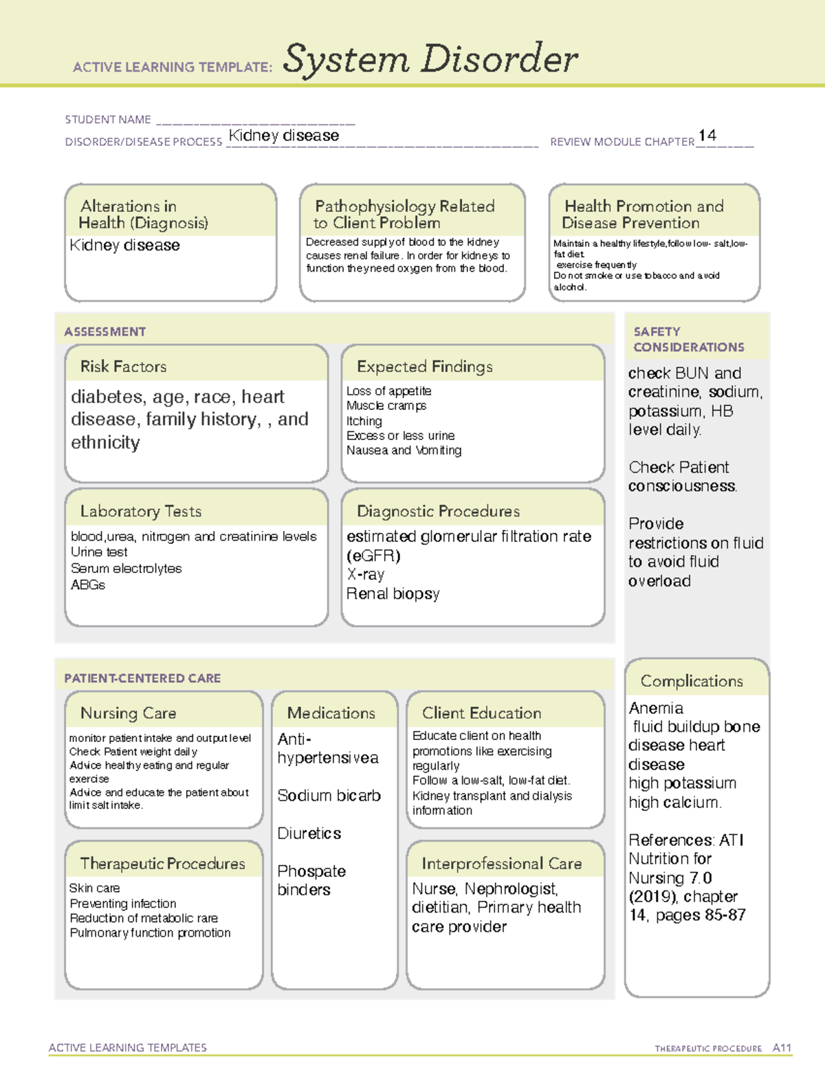 Kidney Disease ATI ACTIVE LEARNING TEMPLATES THERAPEUTIC PROCEDURE A 