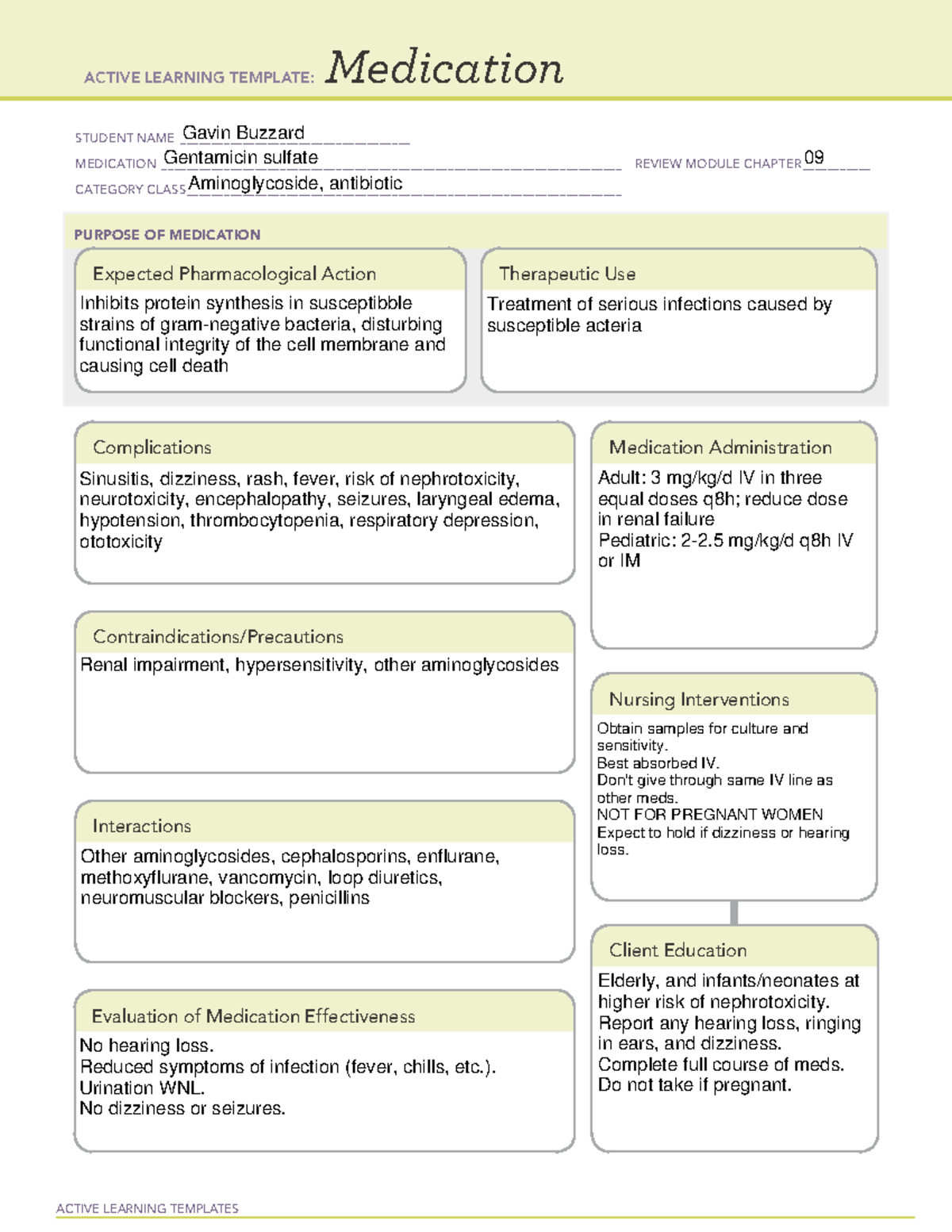 Gentamicin med sheet - NGR 6175 - UCF - Studocu