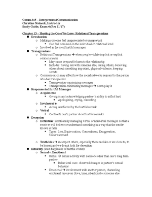 Study Guide Exam 1 - Interpersonal Communication – Comm 315 Christine ...