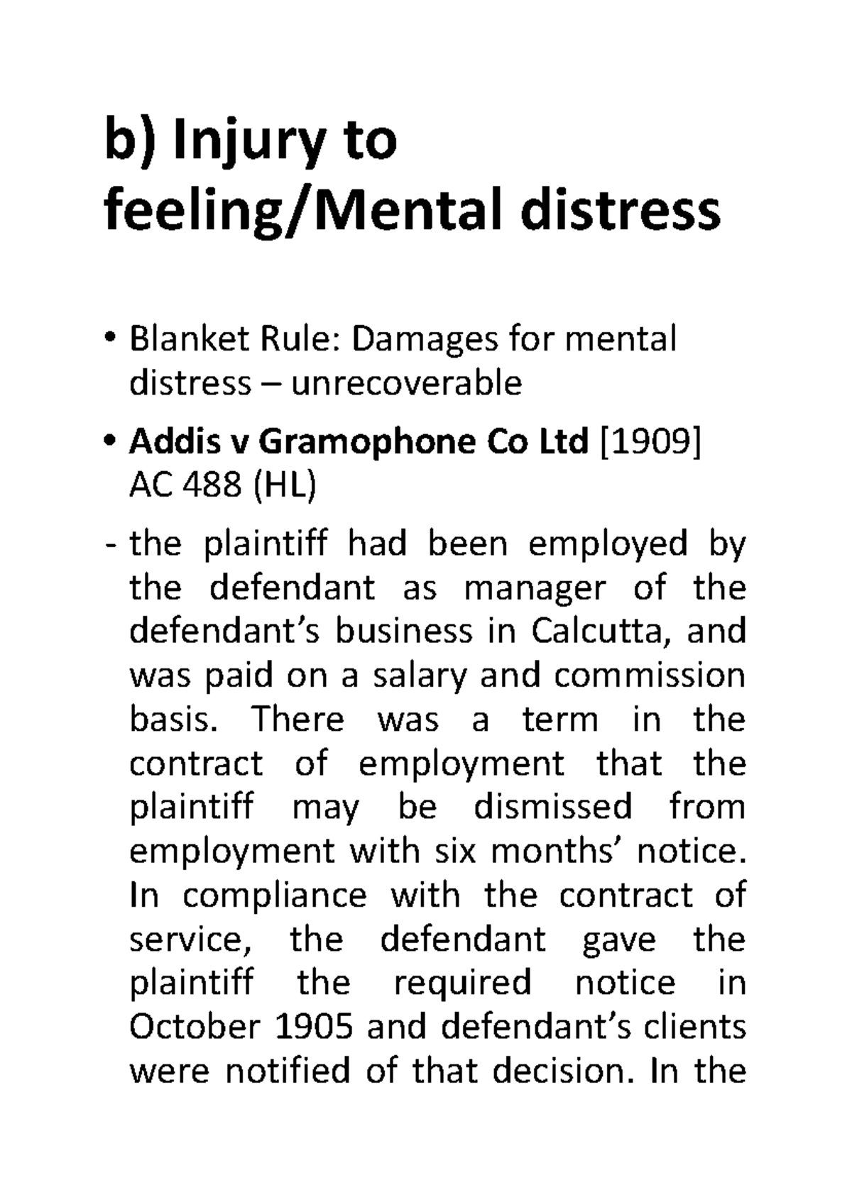 Non Pecuniary Loss b) Injury to feeling/Mental distress • Blanket