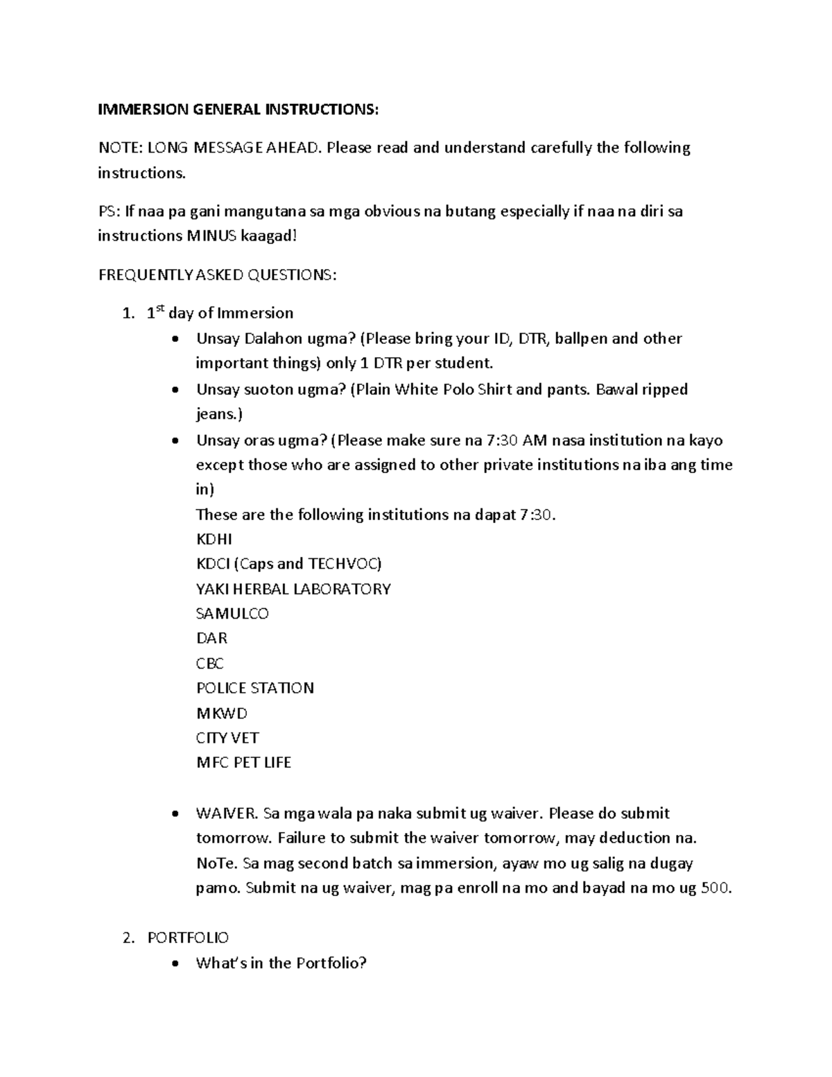 Immersion- General- Instructions - IMMERSION GENERAL INSTRUCTIONS: NOTE ...