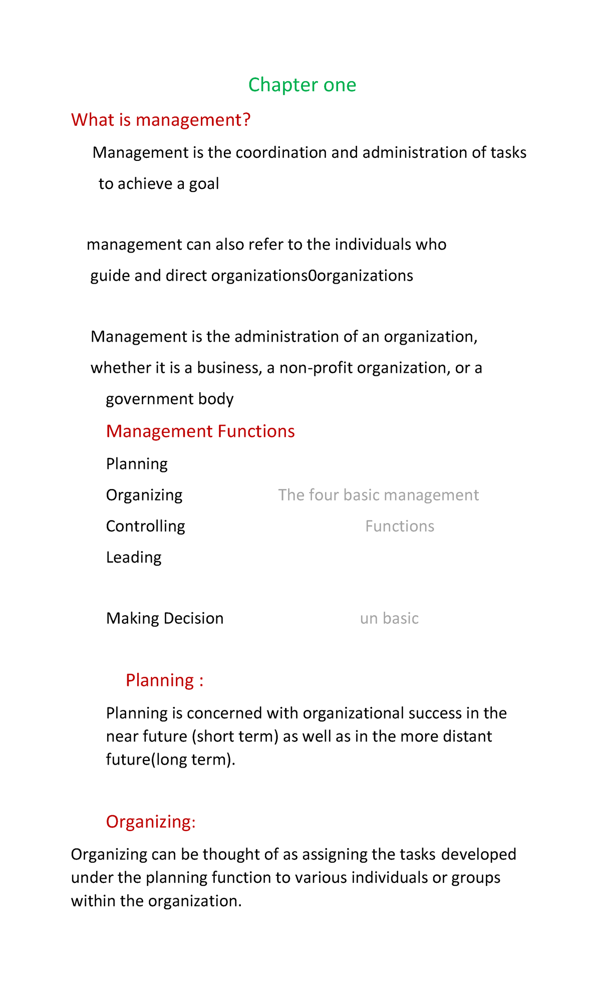 Business - Chapter one What is management? Management is the ...