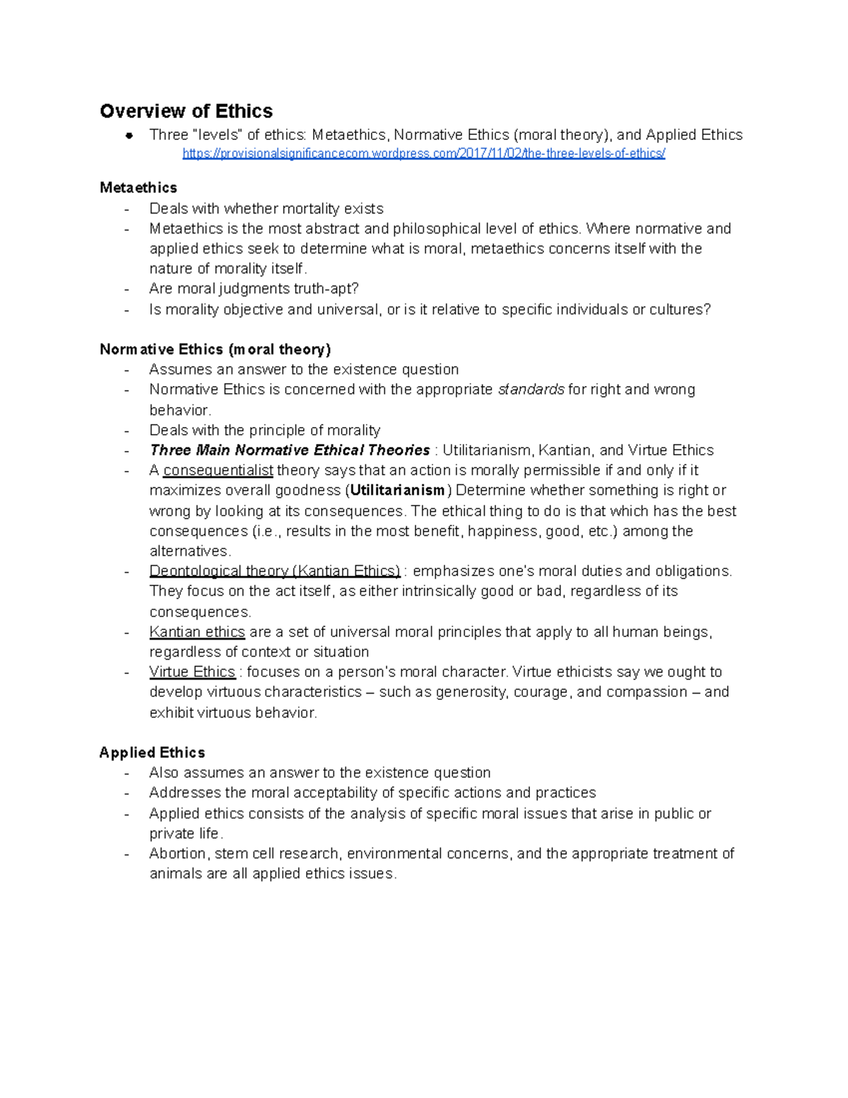 Philosophy Final Exam - Overview Of Ethics Three “levels” Of Ethics ...