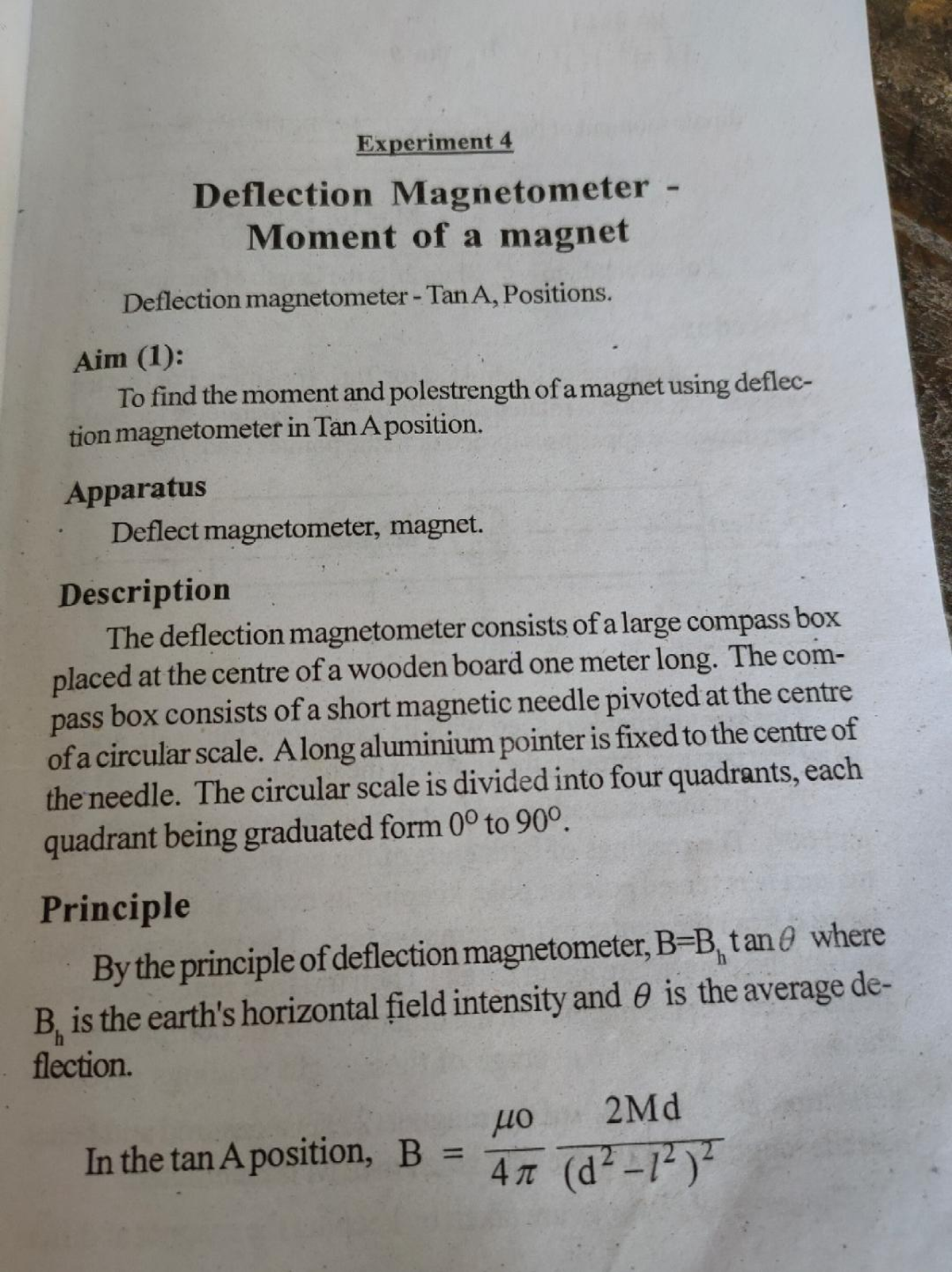 Deflection Magnetometer- Moment of a magnet - Complimentary physics 1st ...