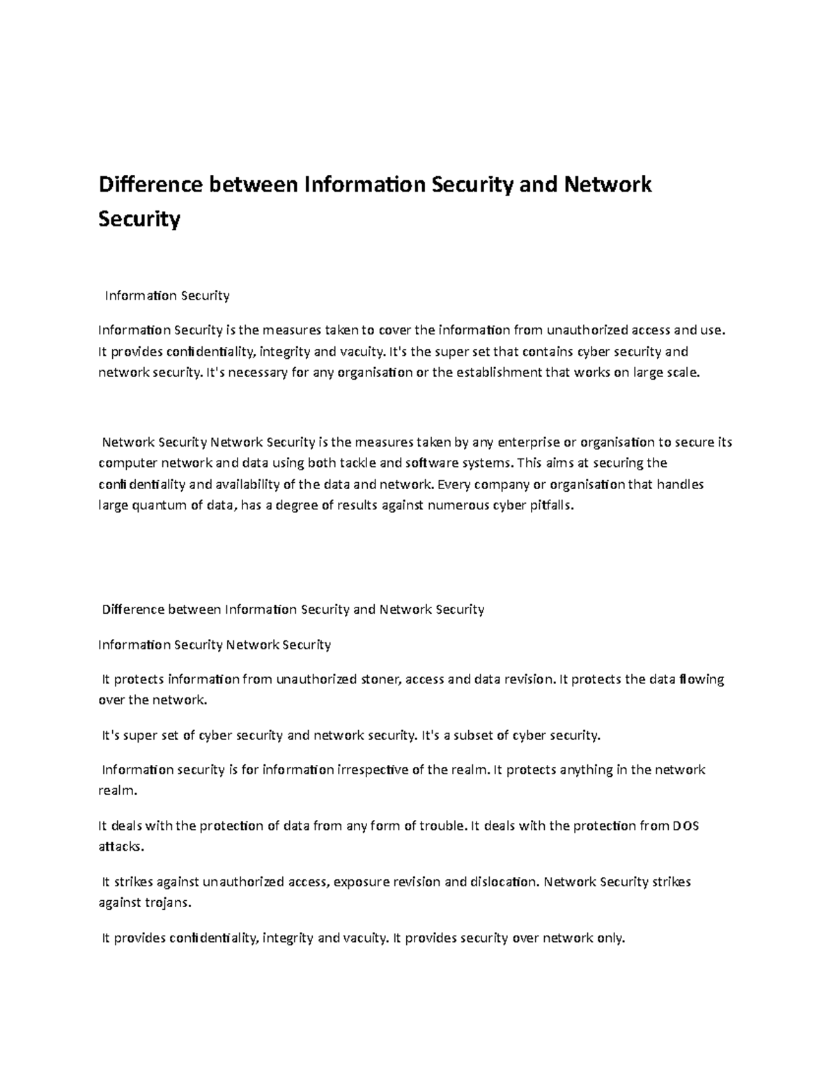 Difference between Information Security and Network Security ...
