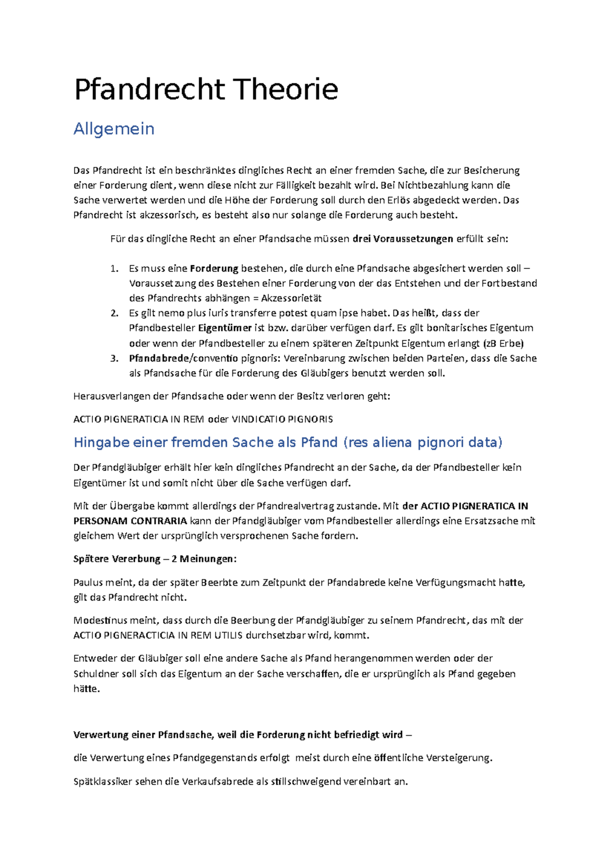 Pfandrecht Theorie - Pfandrecht Theorie Allgemein Das Pfandrecht ist ...