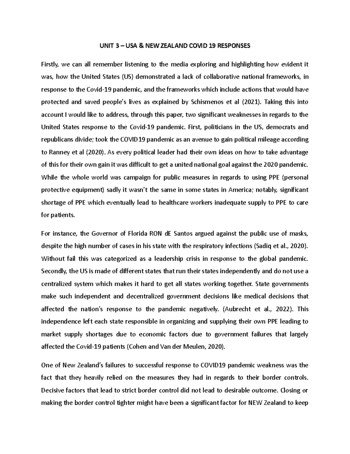 UNIT 3 jjj vggtty UNIT 3 USA & NEW ZEALAND COVID 19 RESPONSES