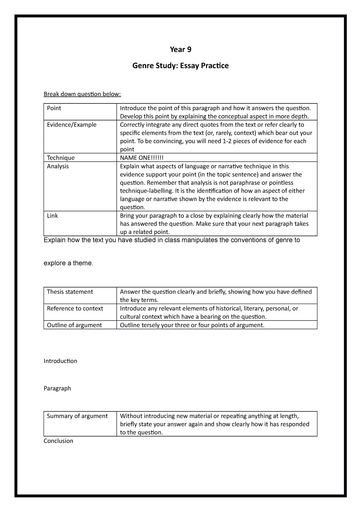 how to write an essay year 9