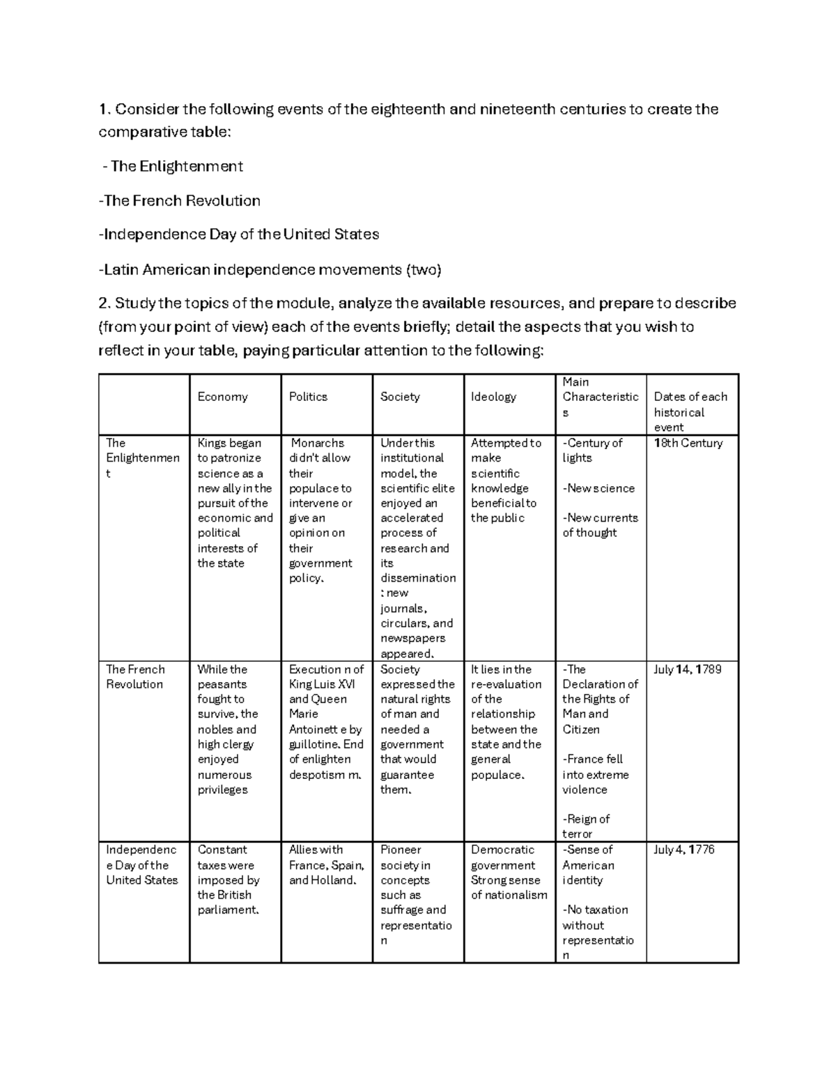 Evidence 1 CW - Evidencia 1 Opcion 2 - 1. Consider the following events ...