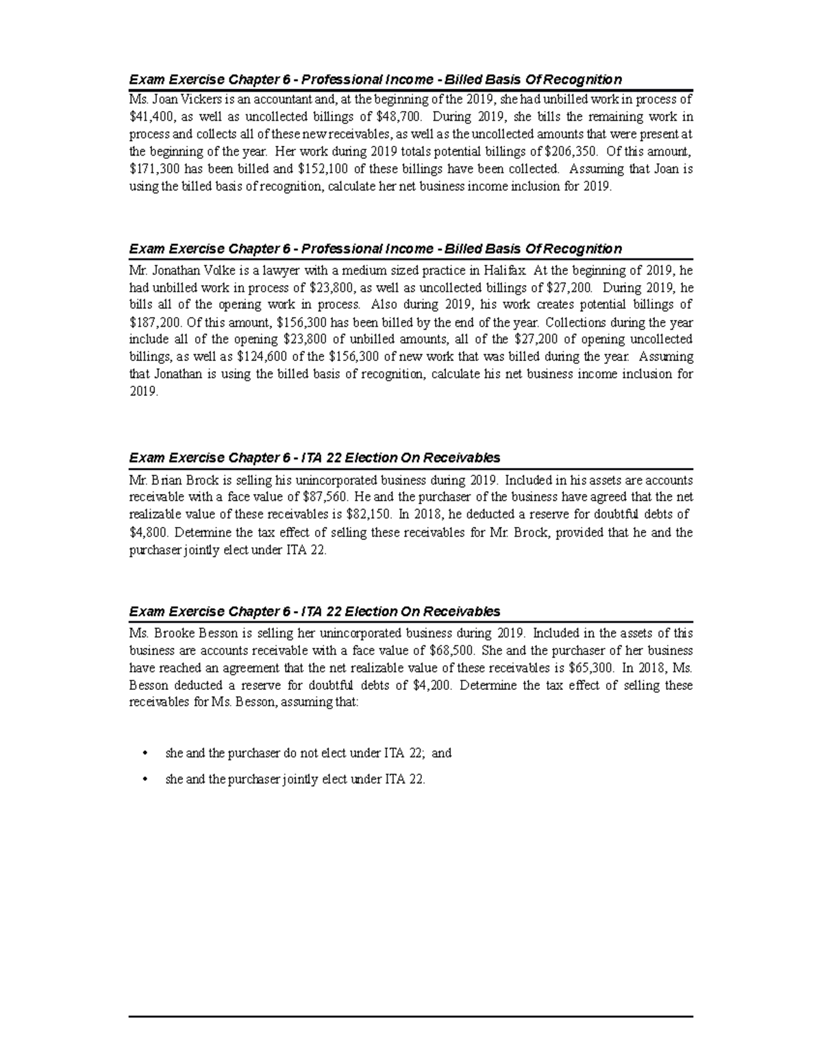 ACCT226 Chapter 6 Exam Exercise #5 - Exam Exercise Chapter 6 ...