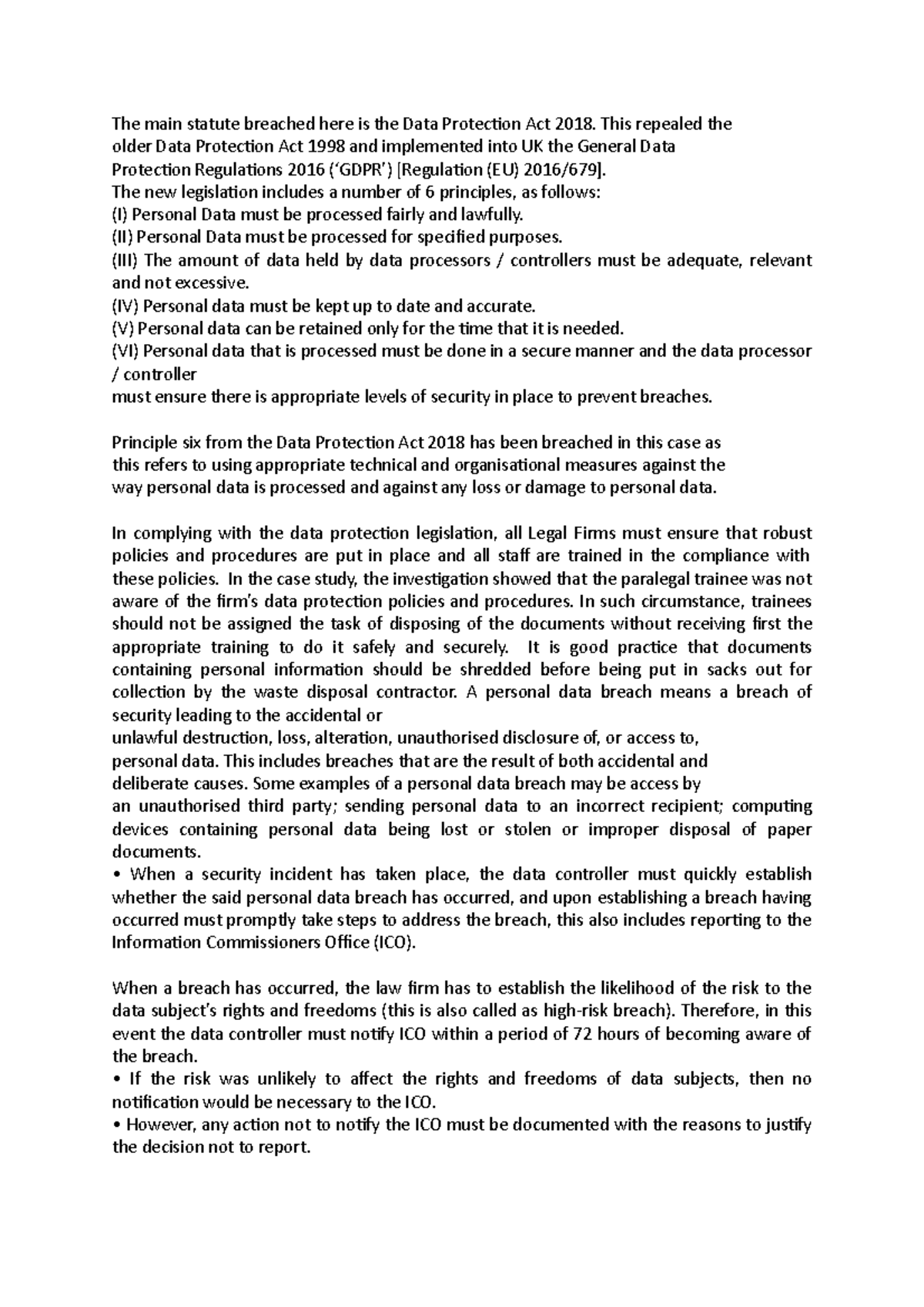 LSP legal services The main statute breached here is the Data