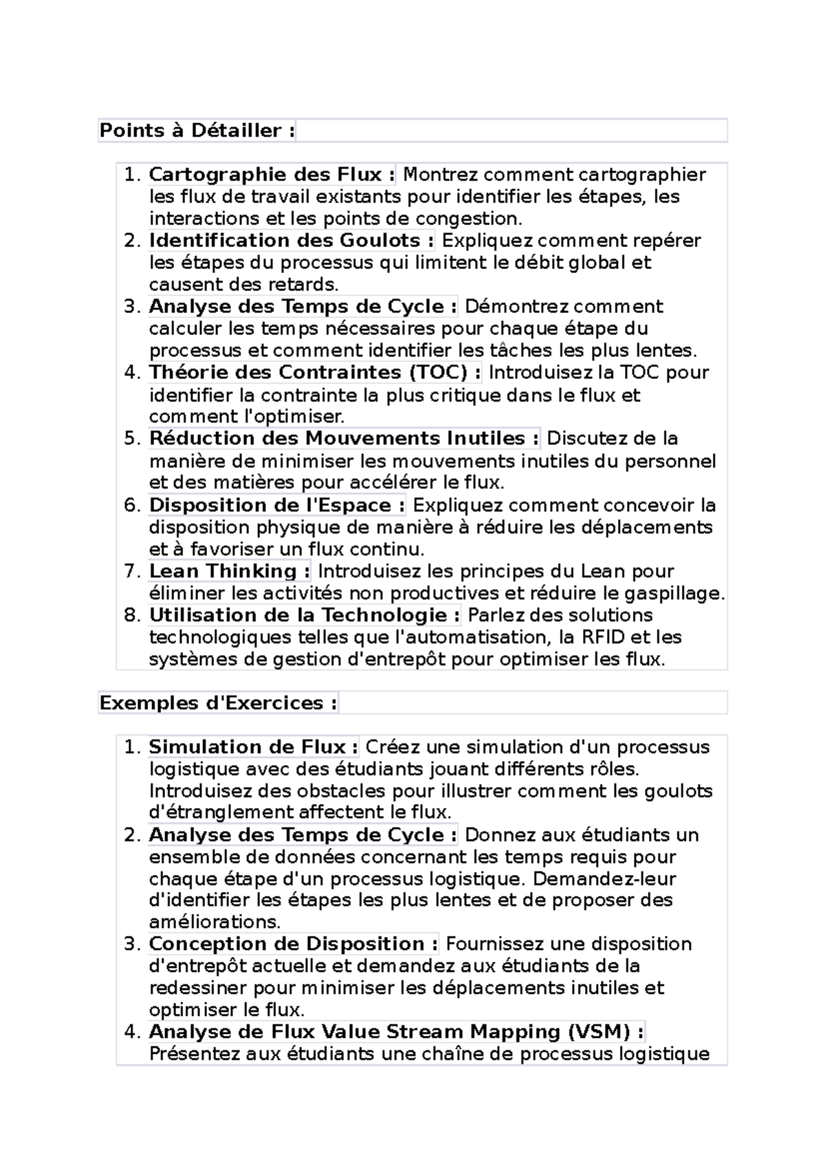 Preaparation pilotage de SC Points à Détailler Cartographie des