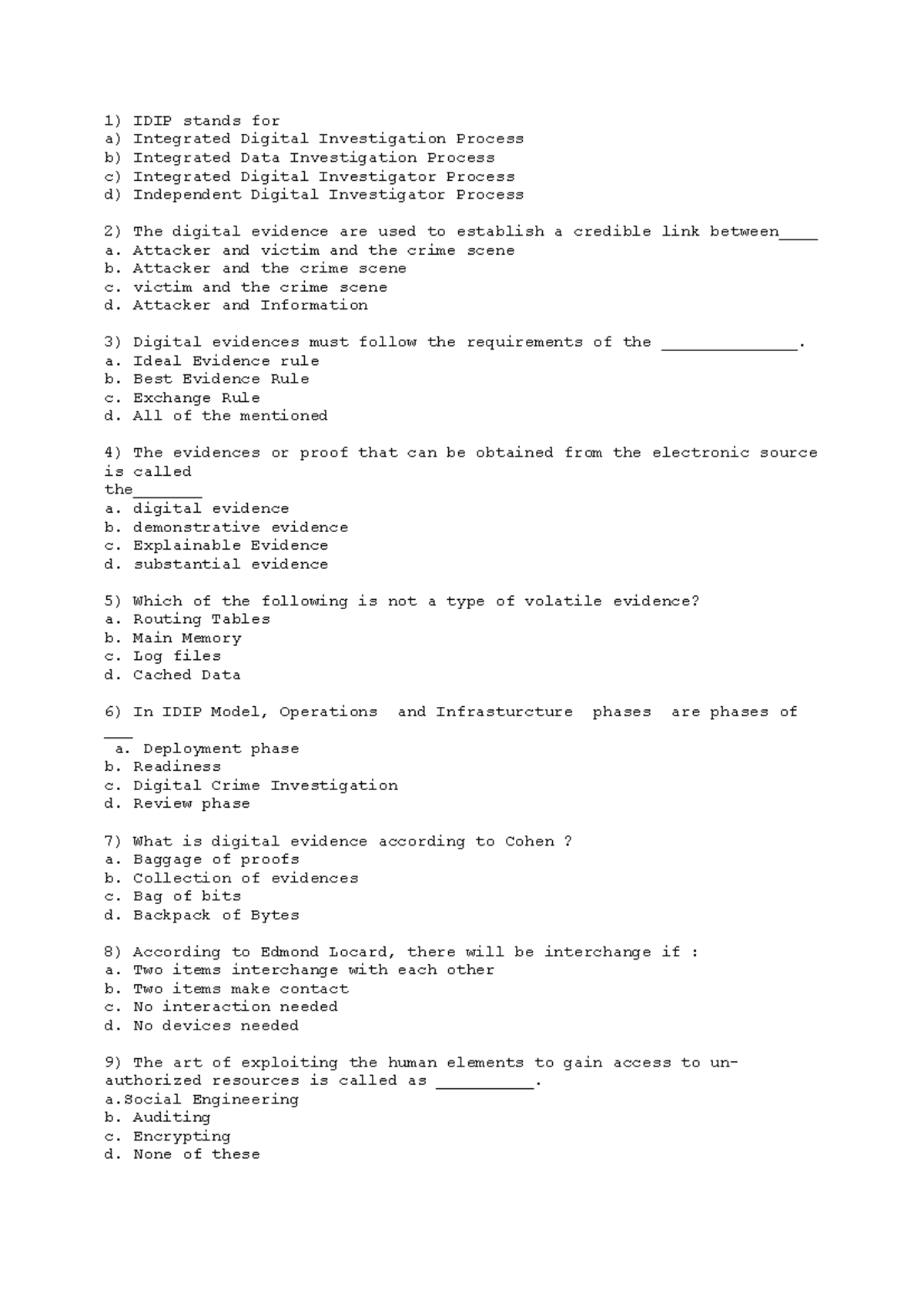 ETI Question Bank - IDIP stands for a) Integrated Digital Investigation ...