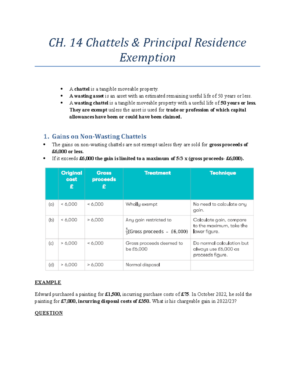 Ch. 14 Chattels Principal Private Residence exemption Notes - CH. 14 ...