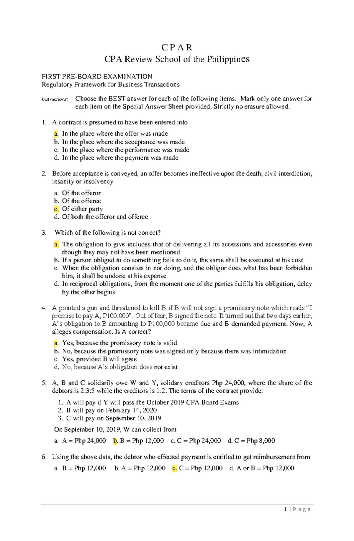 93-RFBT First PB - For Review Purposes - C P A R CPA Review School Of ...