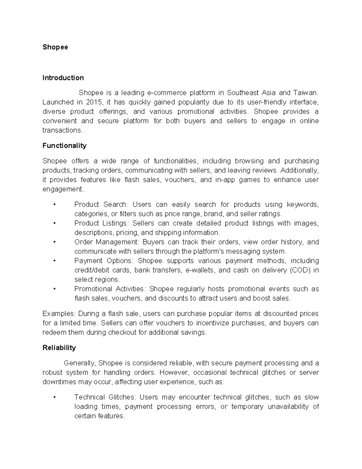Functionality - REVIEWER - Shopee Introduction Shopee is a leading e ...