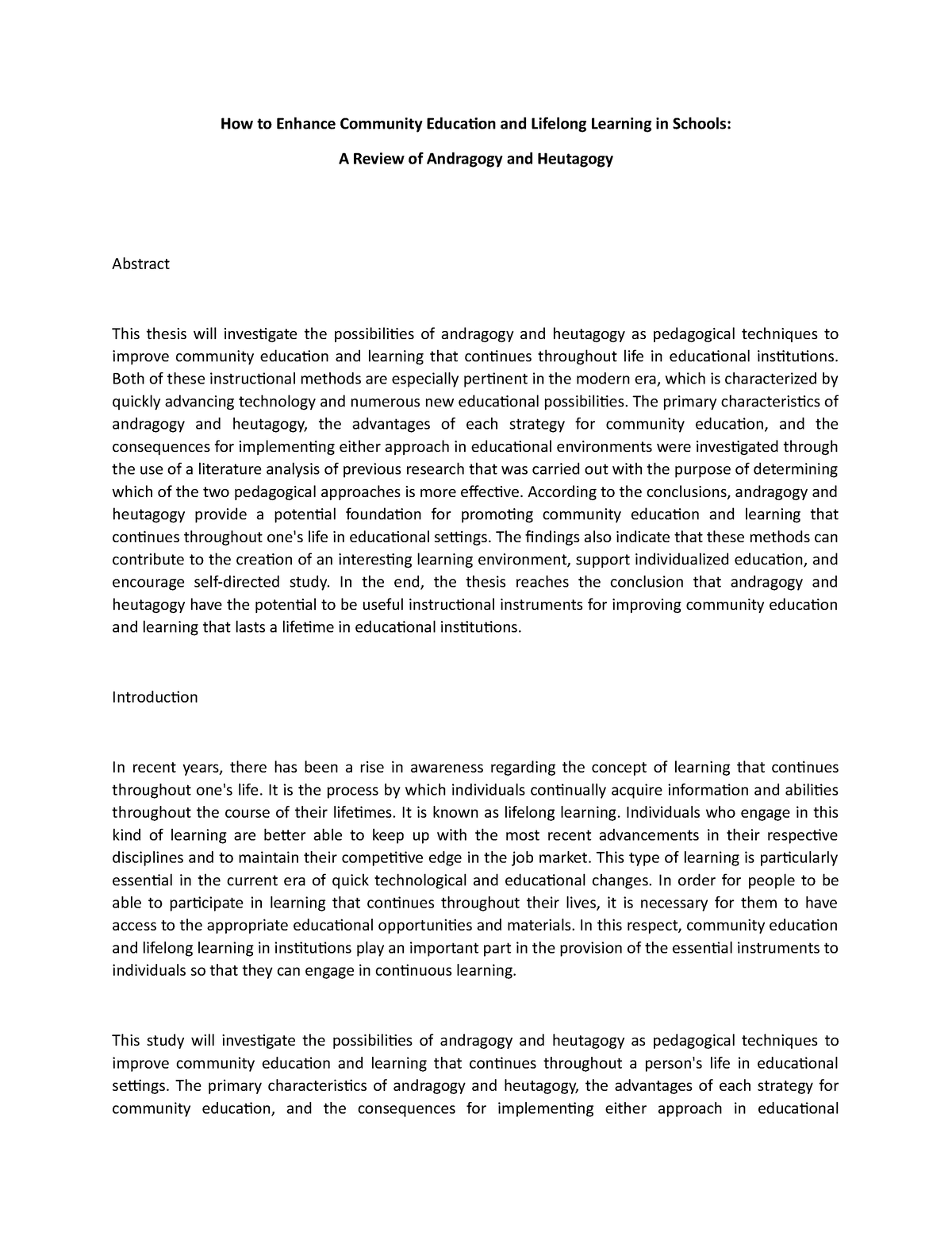 research paper on learning community