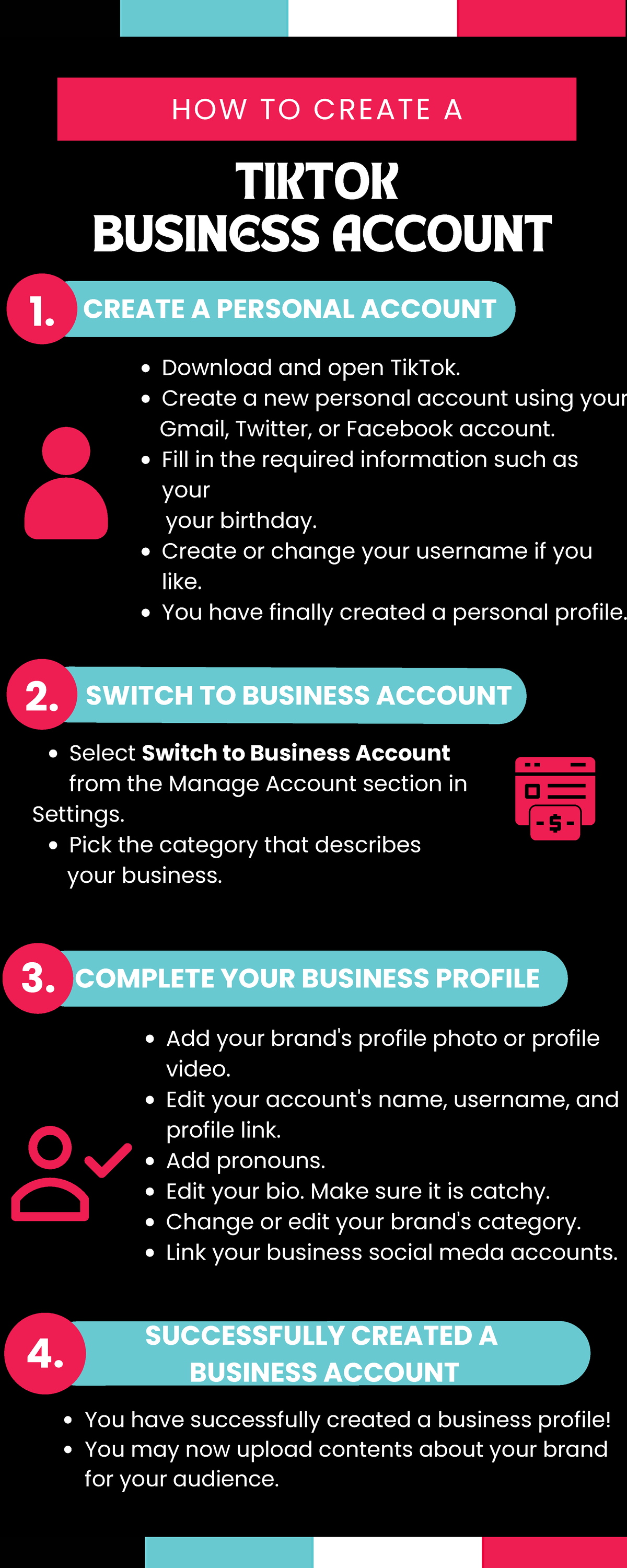 Tik Tok Creation Infographic - Add your brand's profile photo or profile video. Edit your