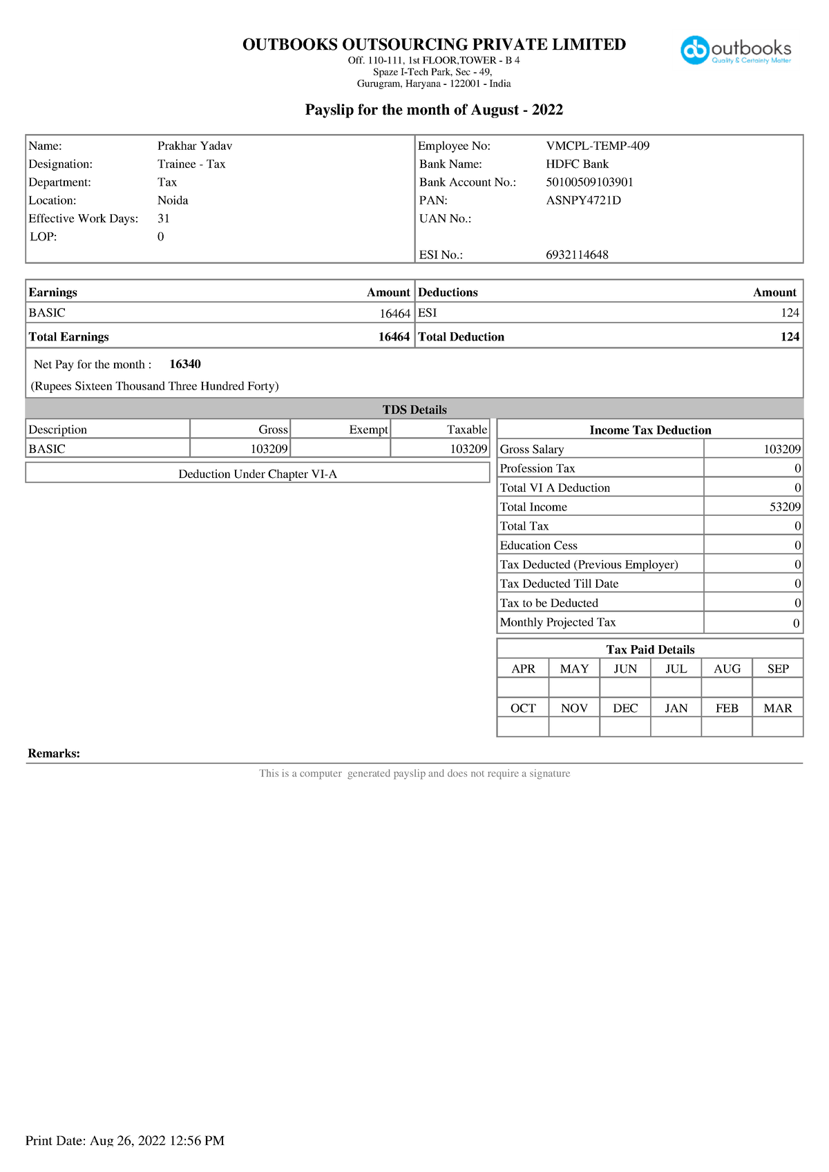 Payslip Aug 2022 - Description is required - ACCA F7 - ACCA - Studocu