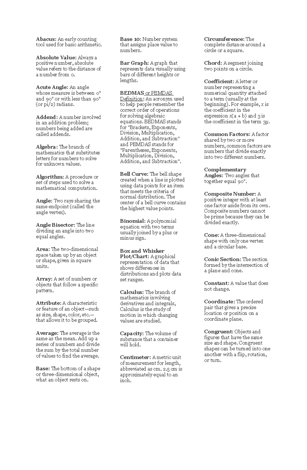 Math - Summary Science, Technology, and Engineering Mathematics ...