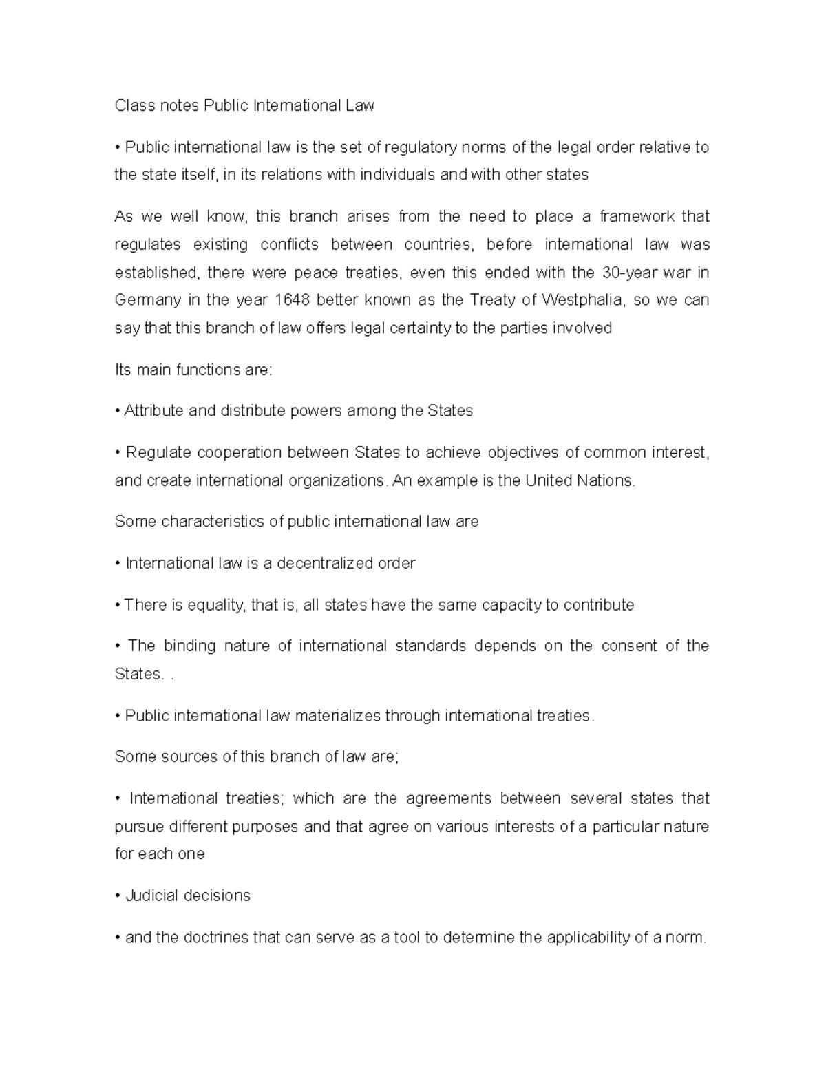 Class notes Public International Law - Class notes Public International ...
