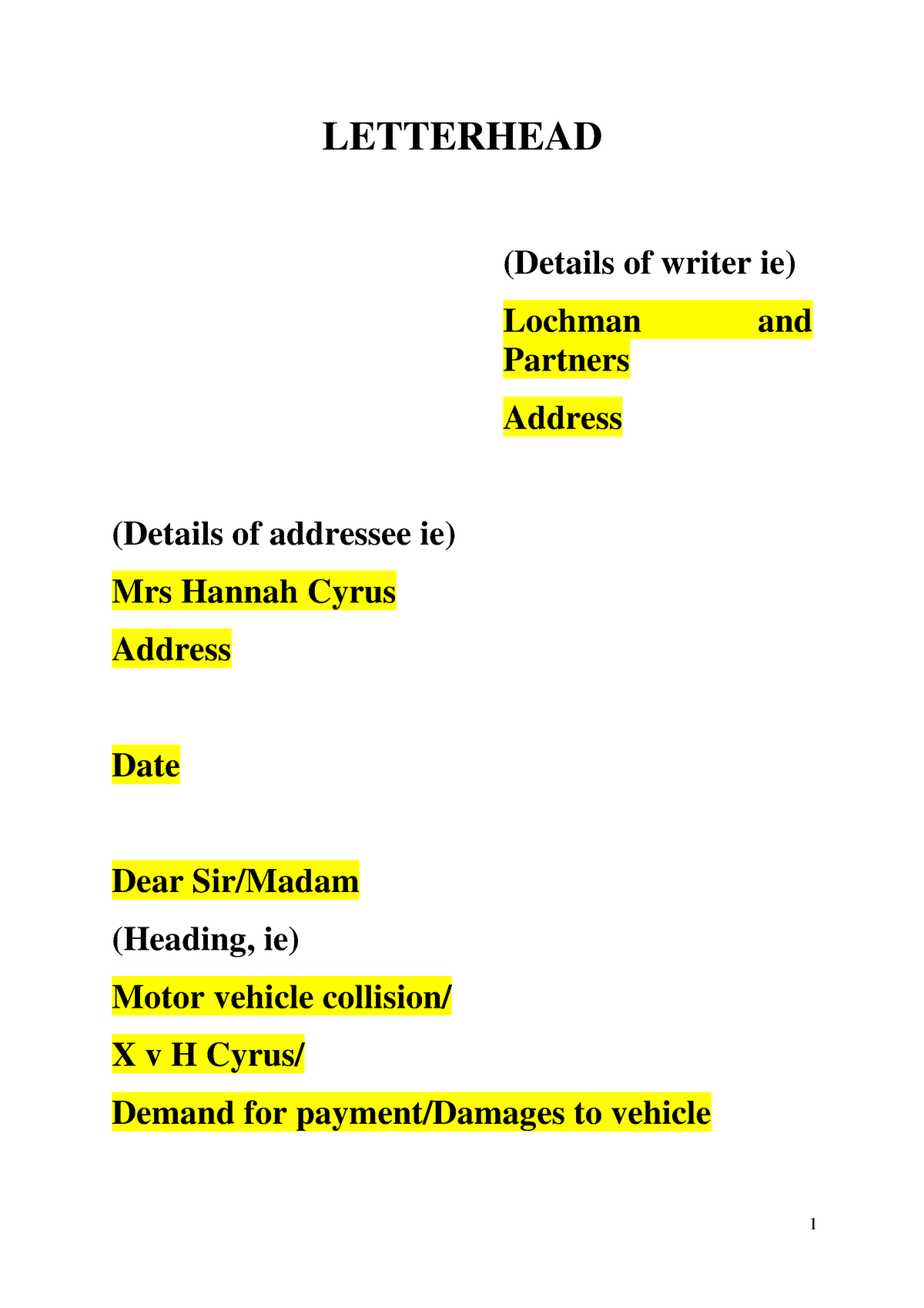 Example letter of demand 2020 pdf - 1 LETTERHEAD (Details of writer ie ...