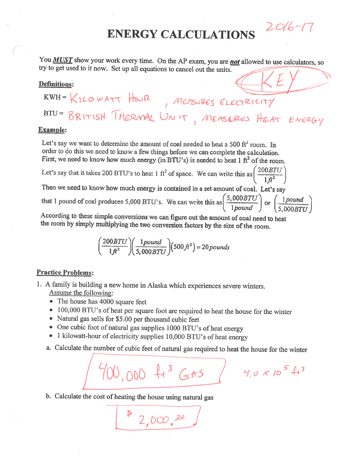 Energy Calculations 1 Answers 2016 - Eng 200 - Studocu