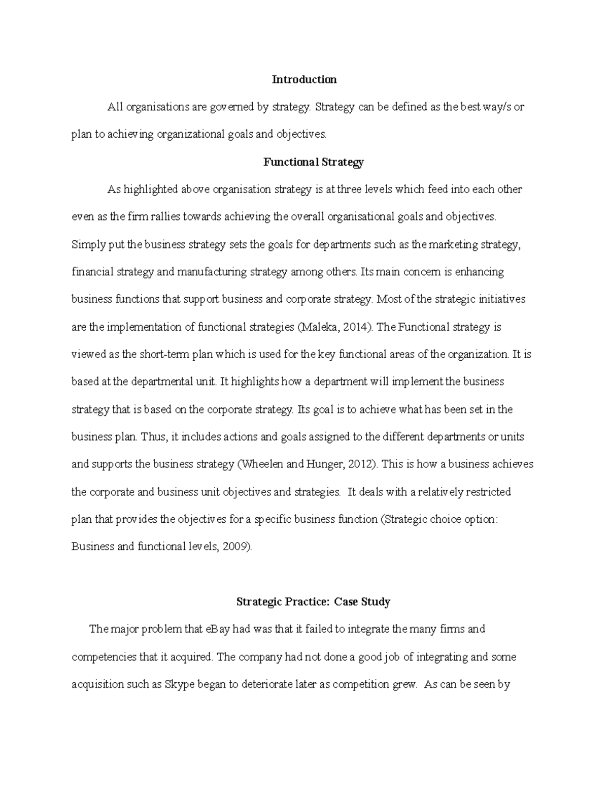 Functional Strategy - Essay and class discussion essays - Introduction ...