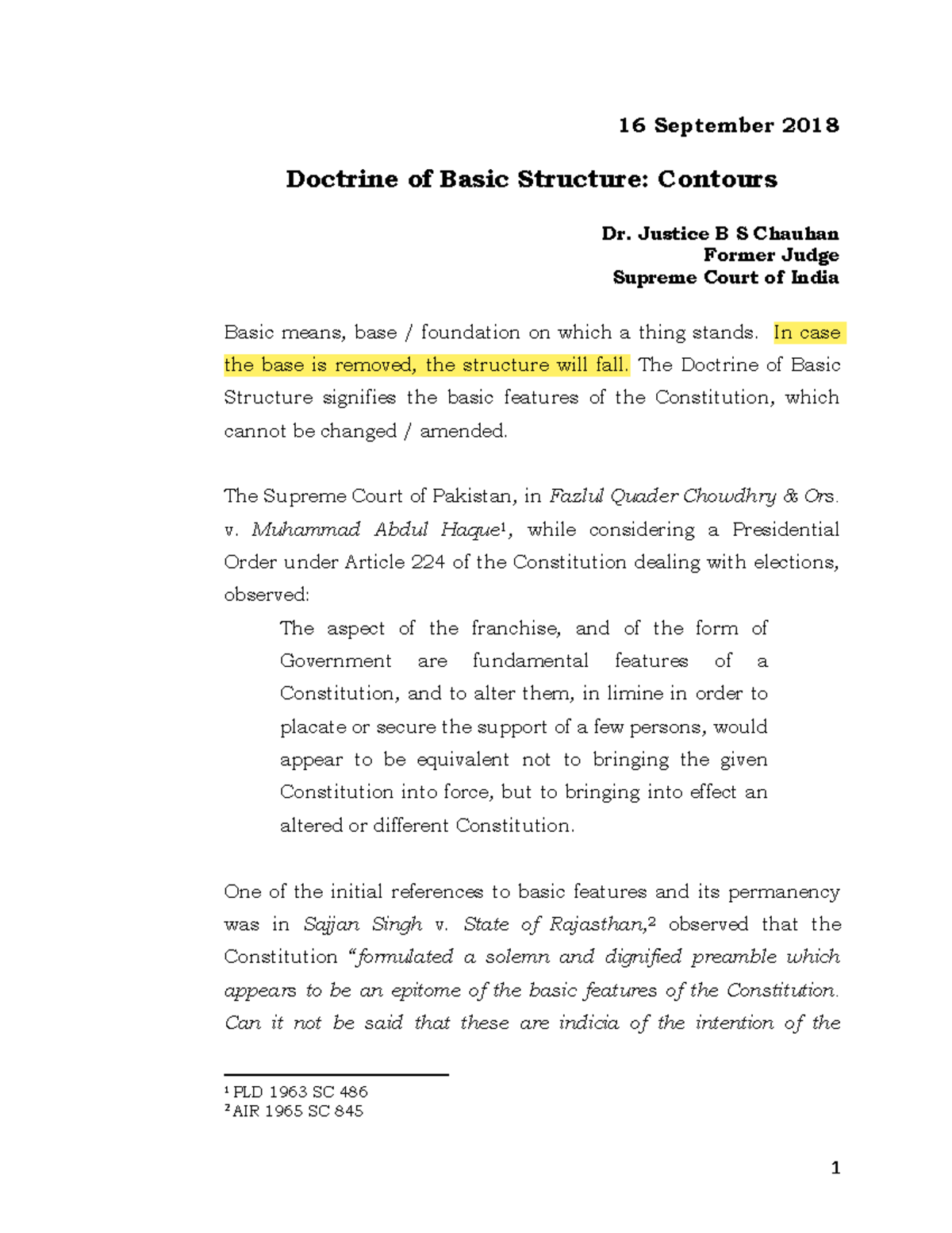 Doctrine of Basic Structure - 16 September 2018 Doctrine of Basic ...