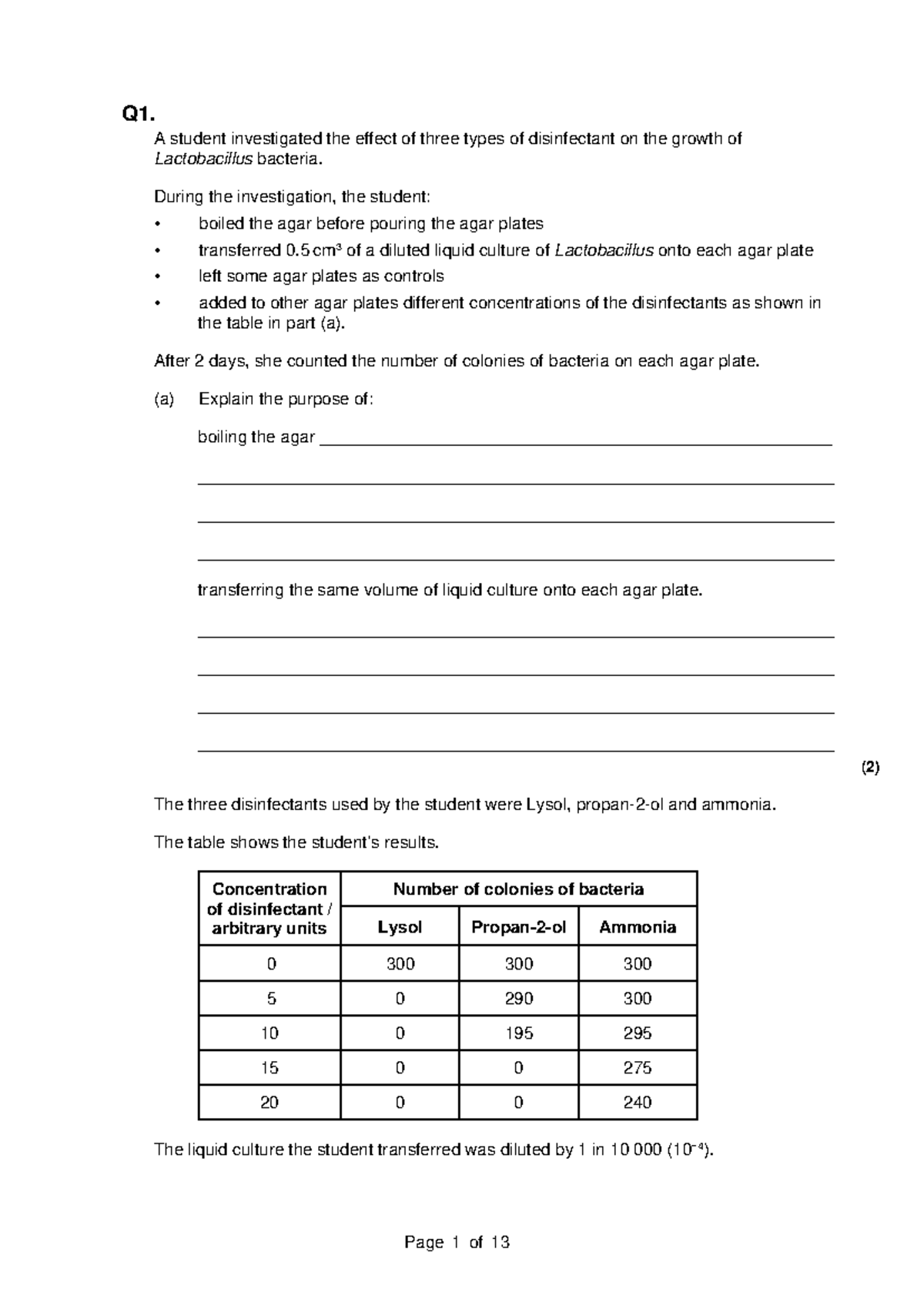 Alevel prac 6 antibacteria lquestions and markscheme - Q1. A student ...