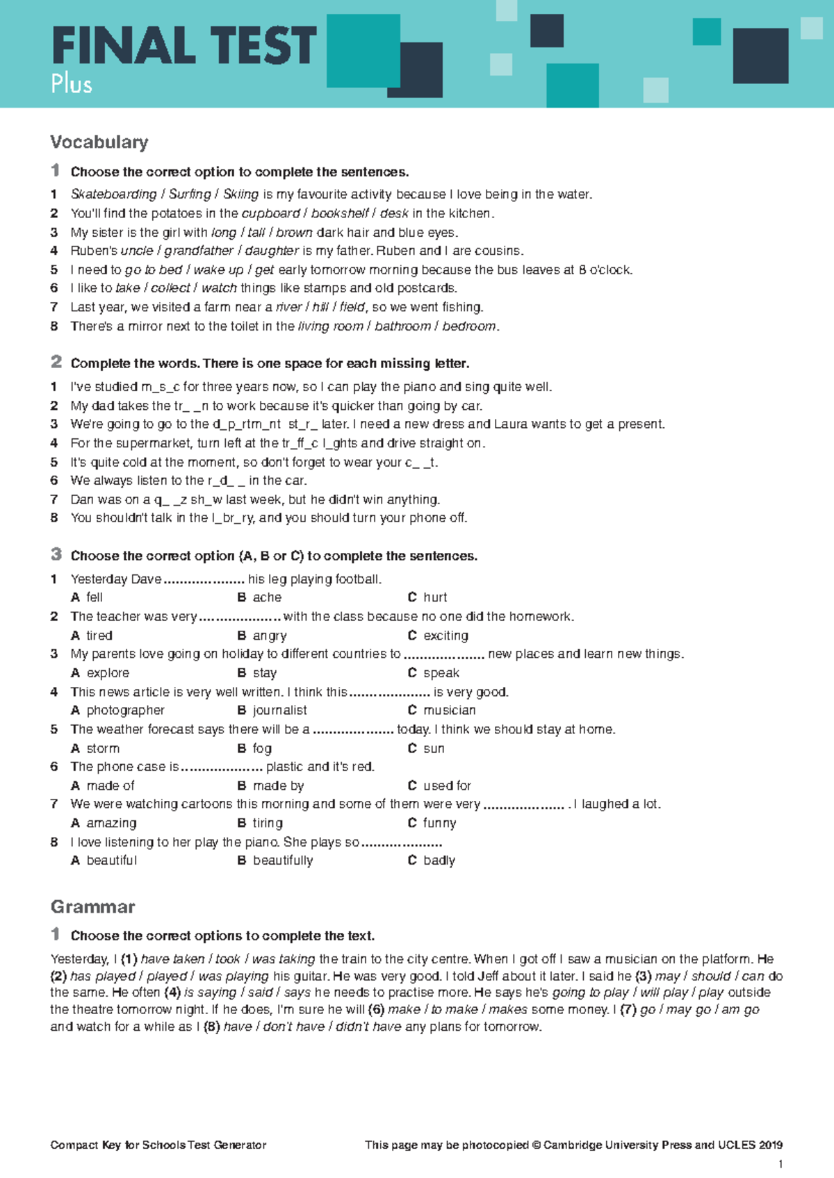 KFS-FT-P - KET - Compact Key for Schools Test Generator This page may ...