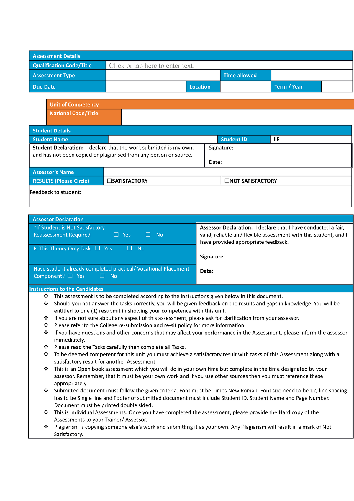Assessment Task 1-6 - ewdaesf - Assessment Details Qualification Code ...