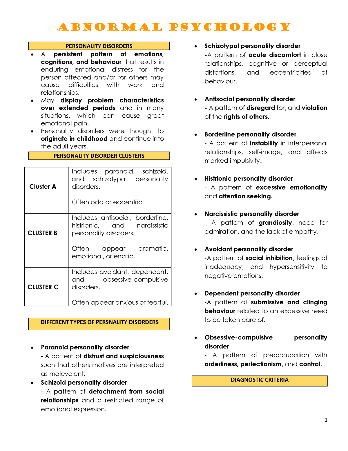 Personality Disorders - PERSONALITY DISORDERS A Persistent Pattern Of ...