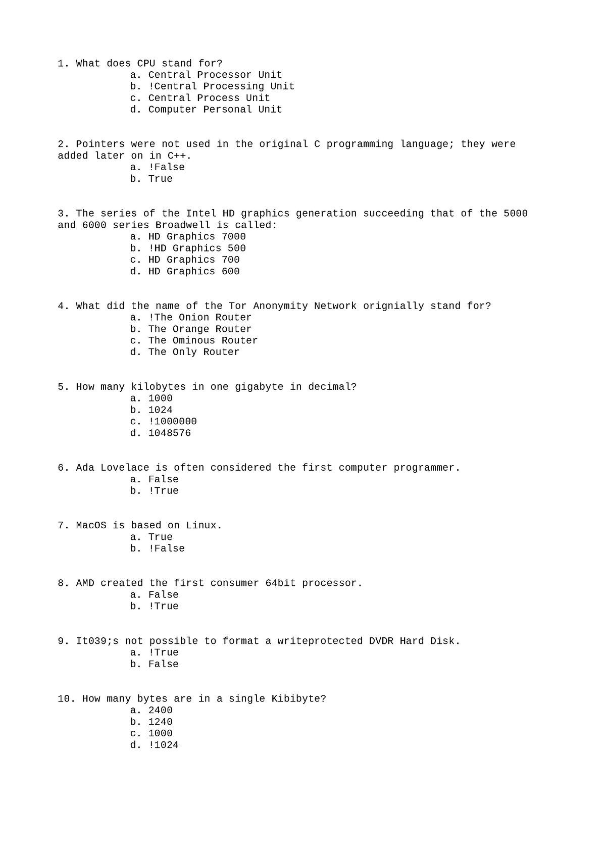 EDU107 Lecture 1 - What does CPU stand for? a. Central Processor Unit b ...