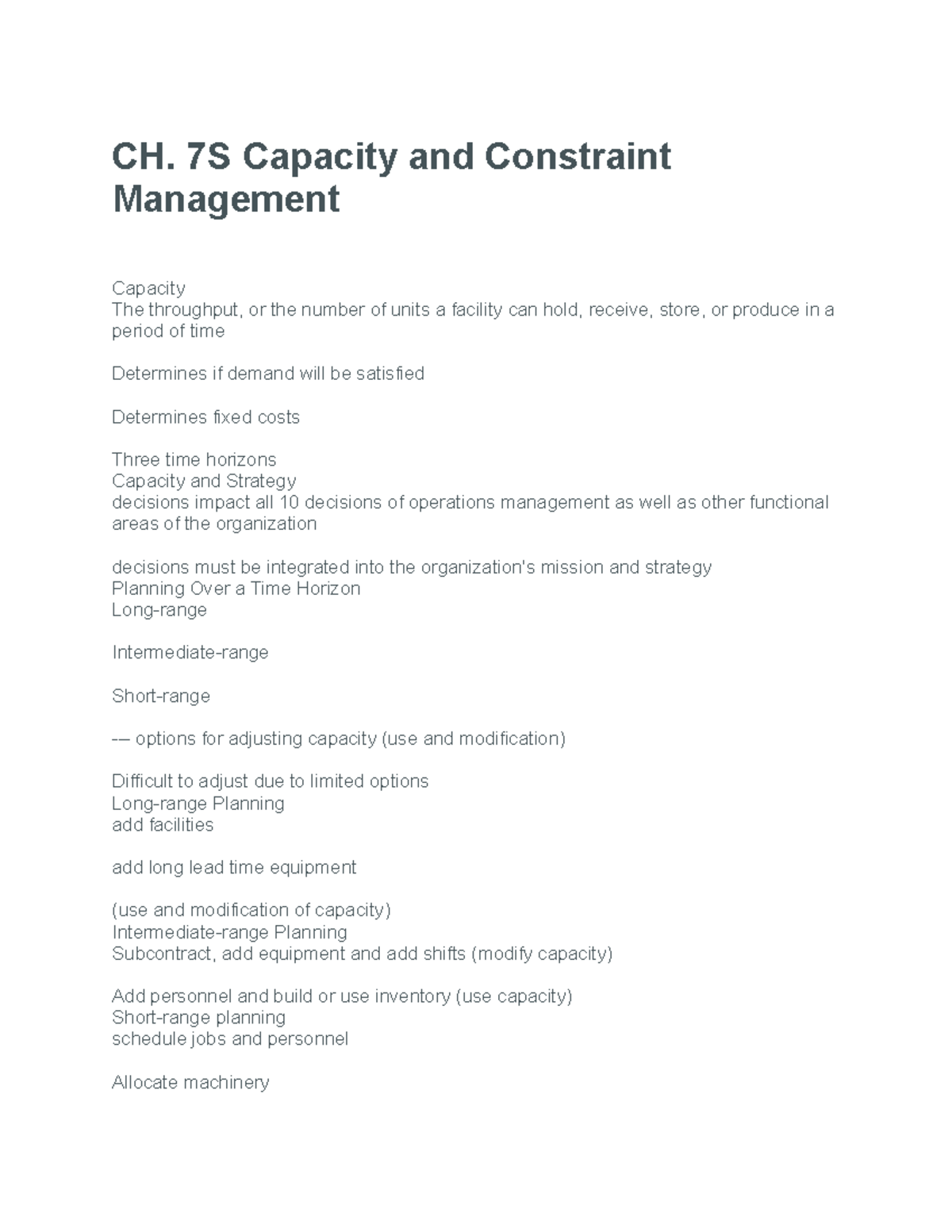 CH. 7S Capacity And Constraint Management - CH. 7S Capacity And ...