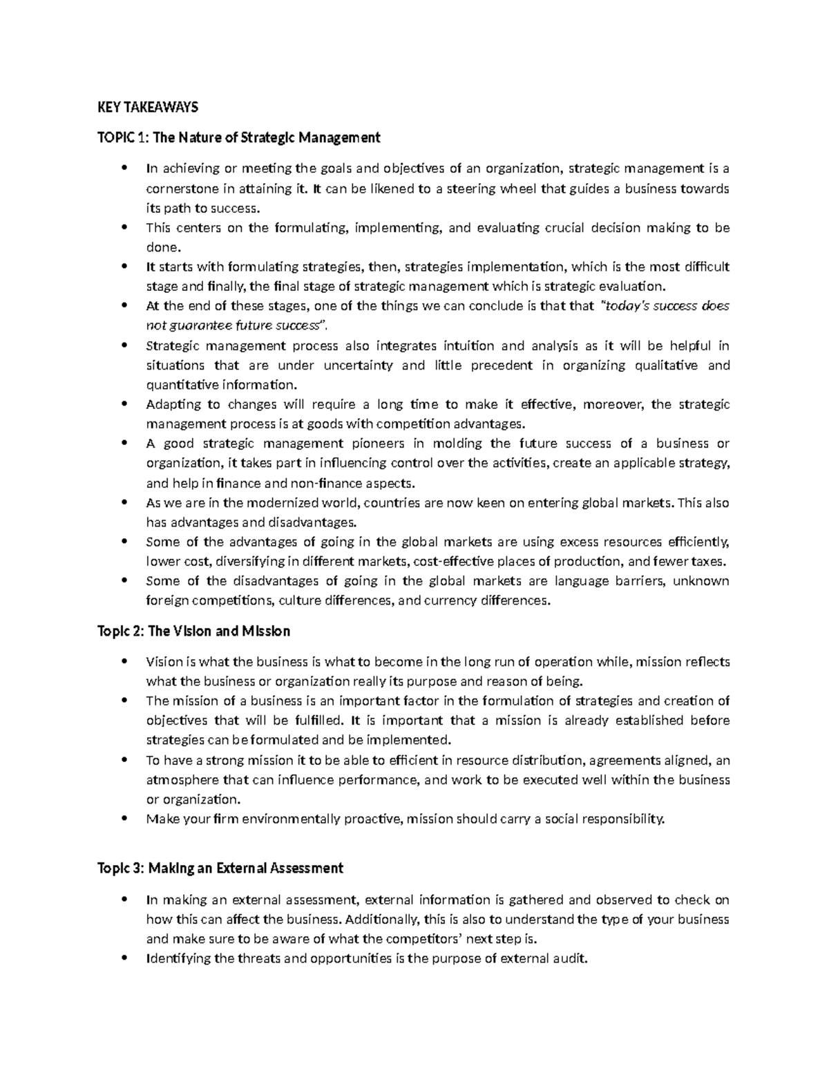 KEY Takeaways Topic 1-2-3 - KEY TAKEAWAYS TOPIC 1: The Nature Of ...