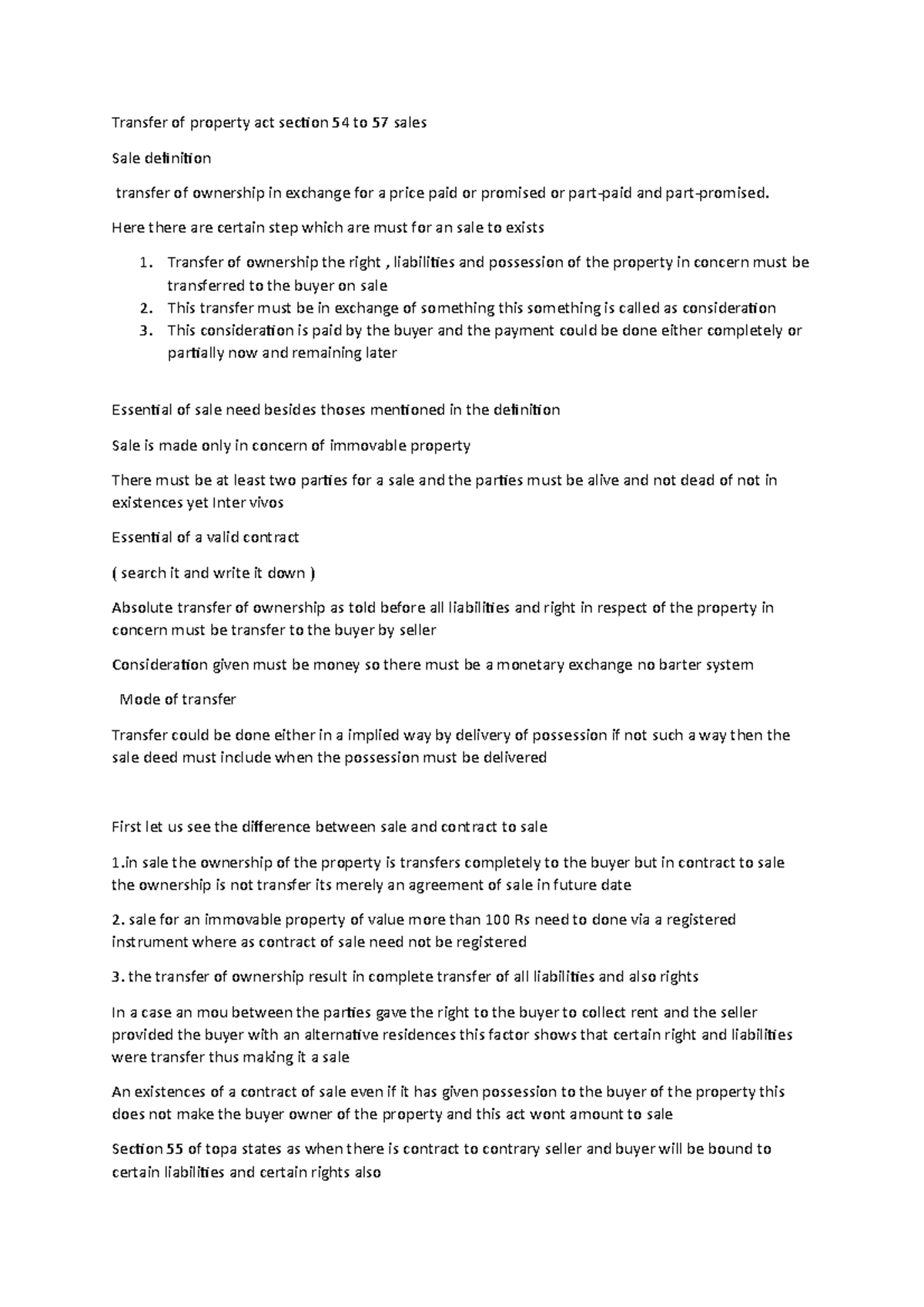 Transfer of property act section 54 to 57 sales Transfer of property act section 54 to 57