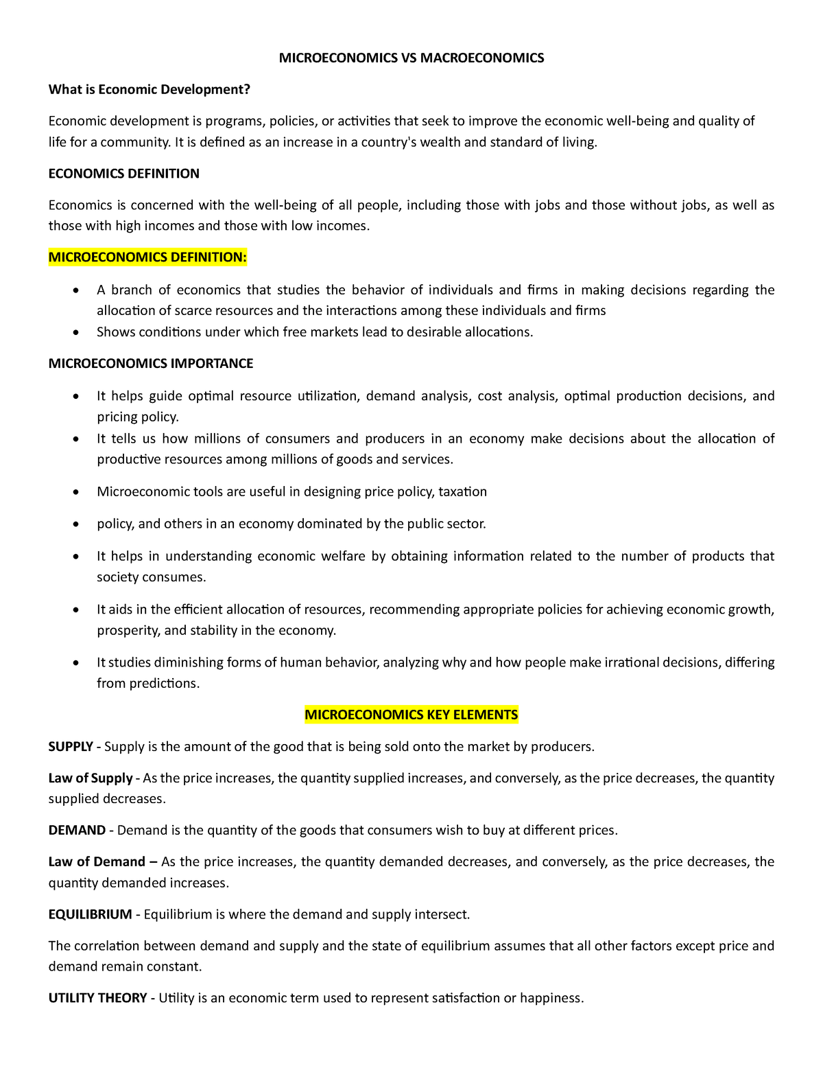 Ecodev Reviewer Prelims - MICROECONOMICS VS MACROECONOMICS What is ...