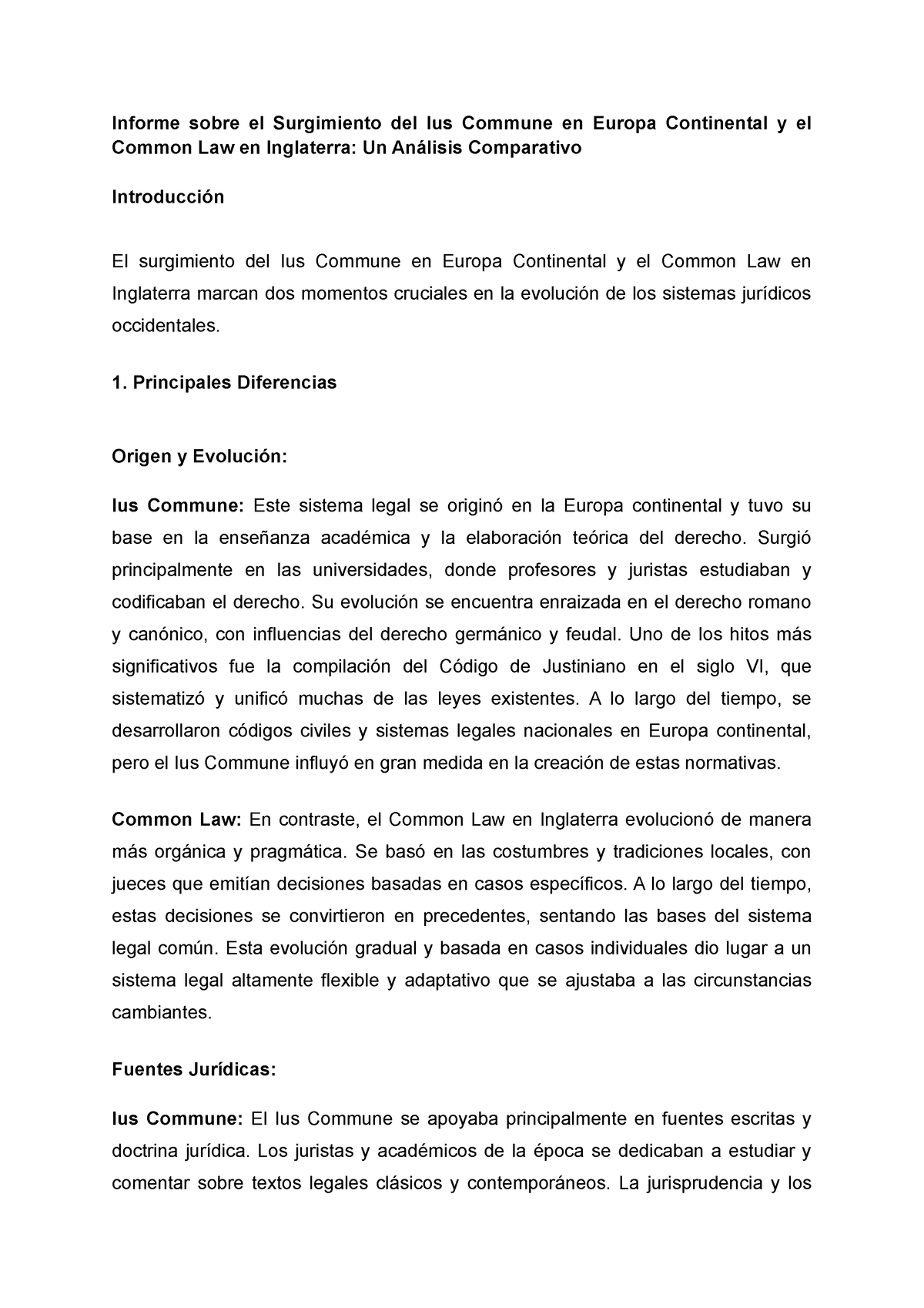 Informe Sobre El Surgimiento Del Ius Commune En Europa Continental Y El Common Law En Inglaterra