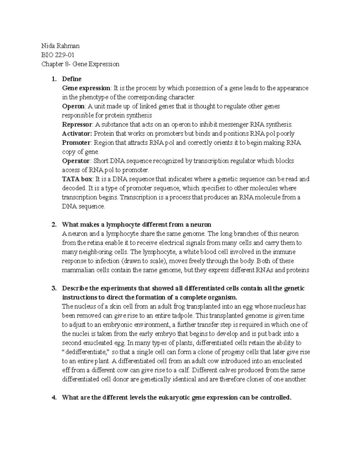 Gene Expression - Lecture notes Cell Biology lecture notes - Nida ...