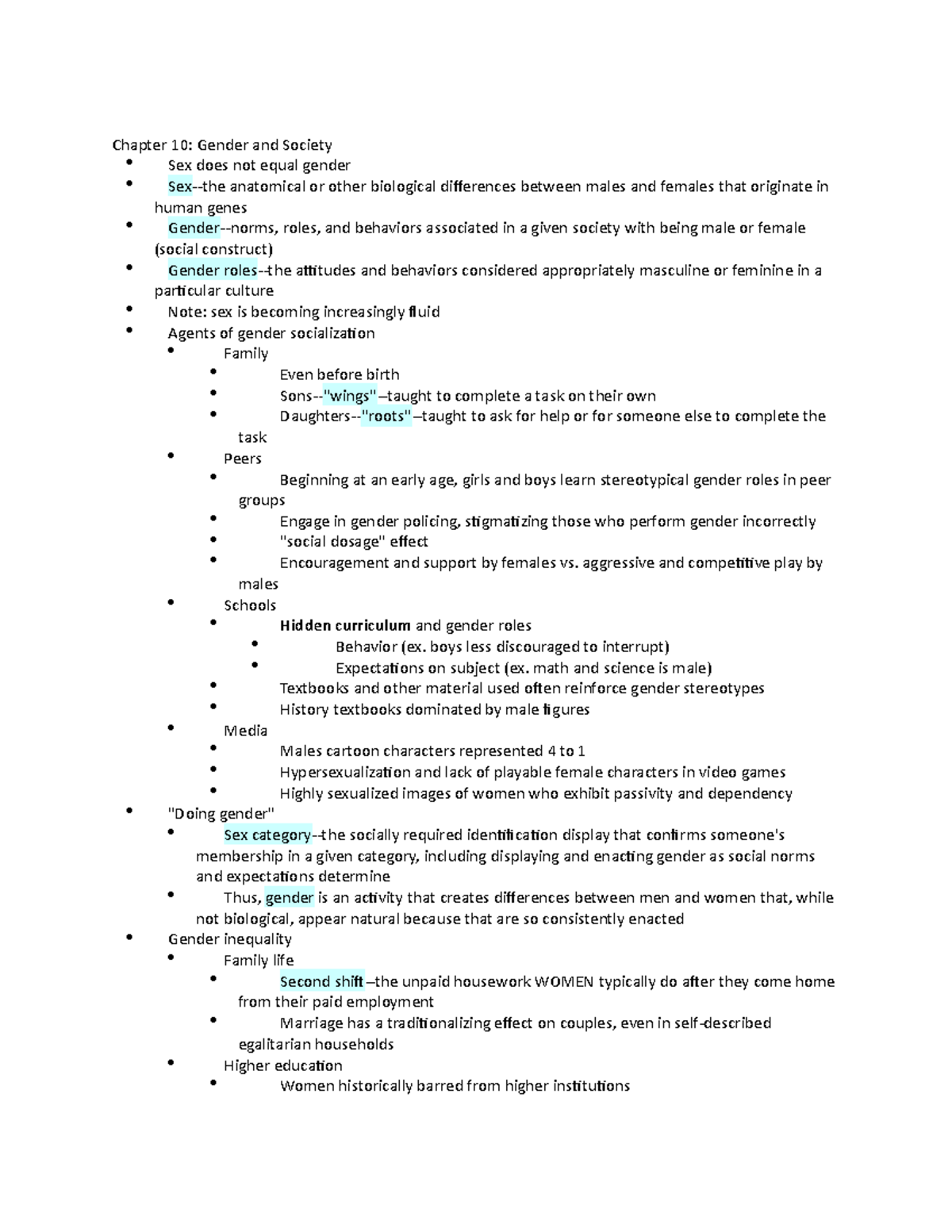 SOC1010 Chapter 10 - Lecture Notes 10 - Chapter 10: Gender And Society ...