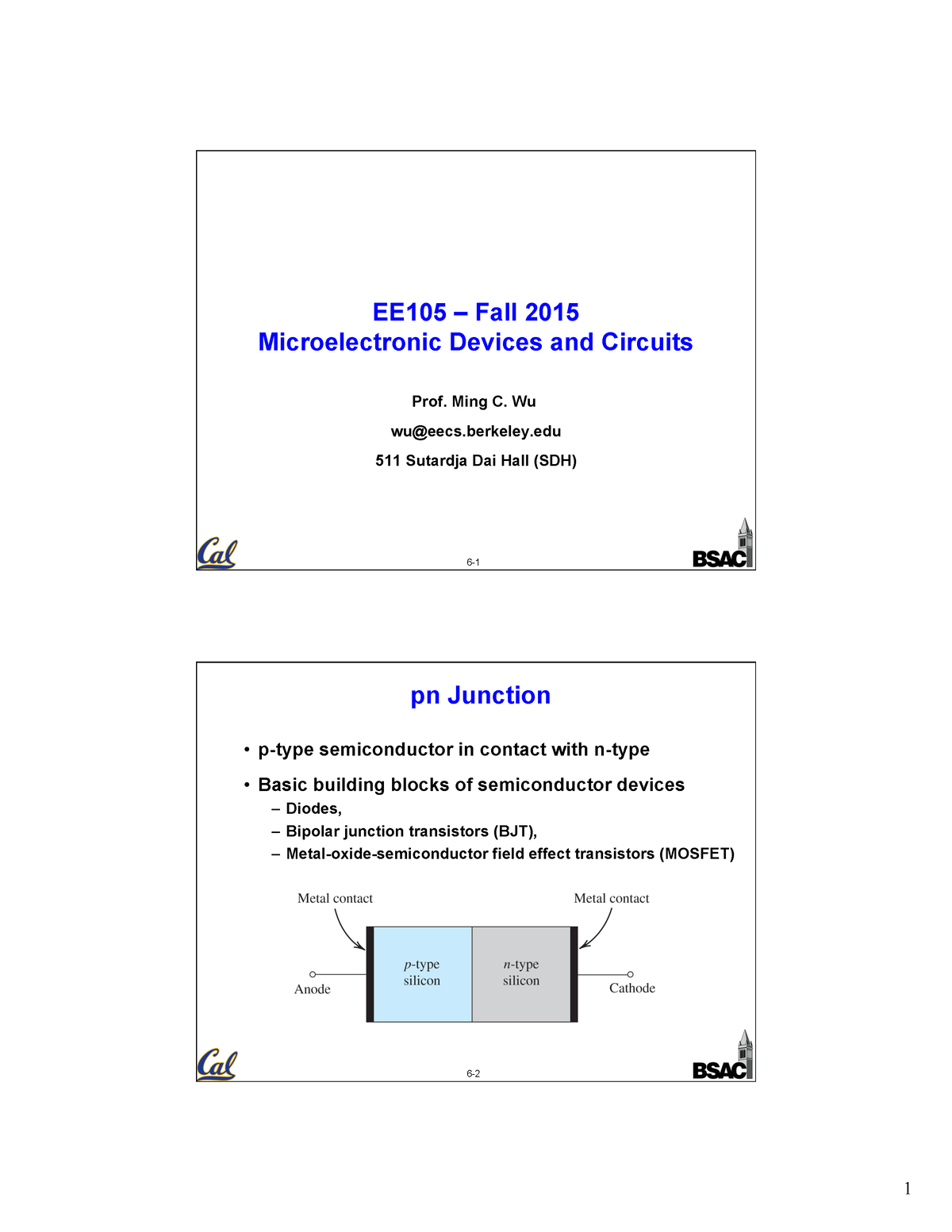 Lecture 06-pn Junction (with Appendix) - 6- EE105 – Fall 2015 ...