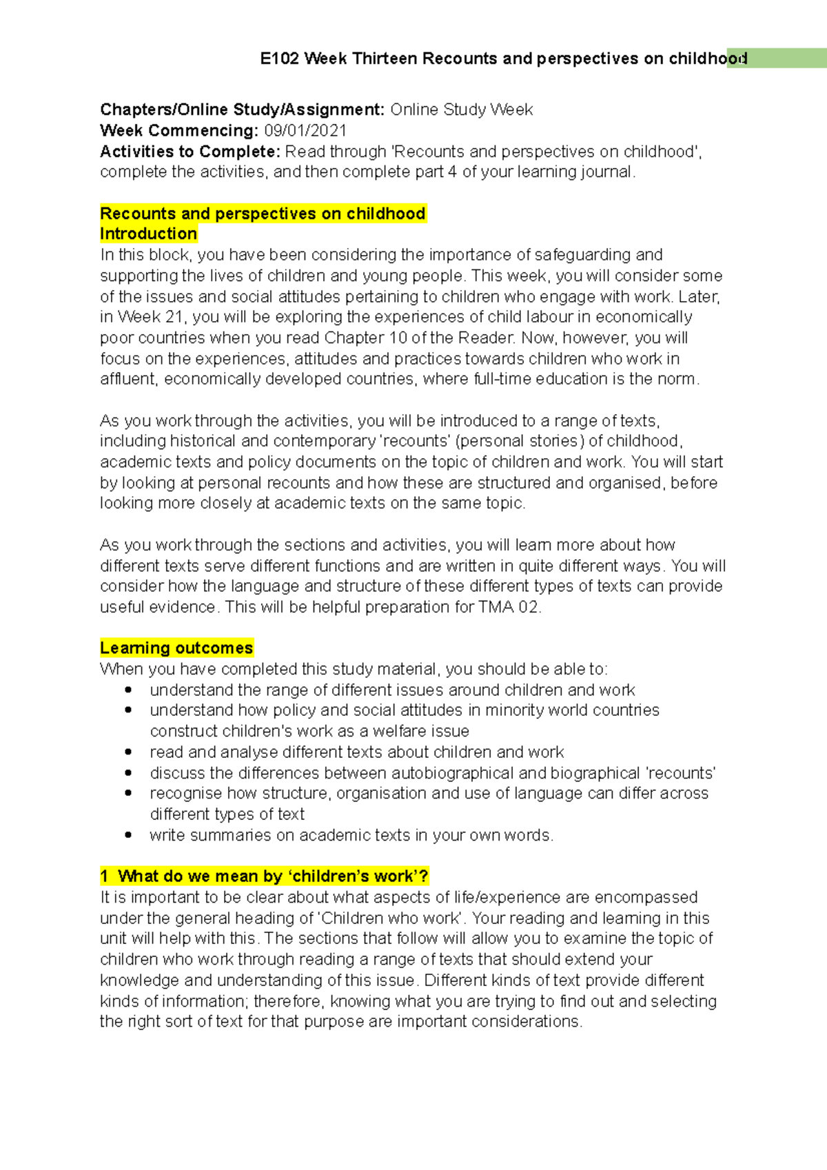 Week 13 Study Week - Chapters/Online Study/Assignment: Online Study ...